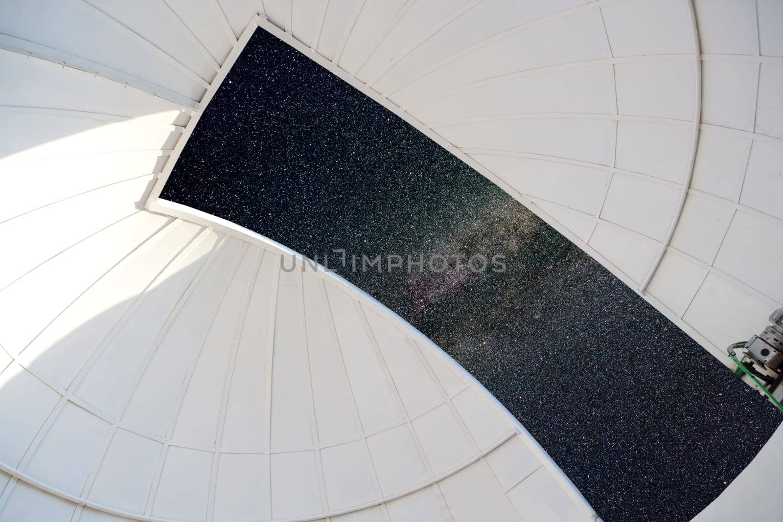 astronomical observatory indoor dome with night stars sky window