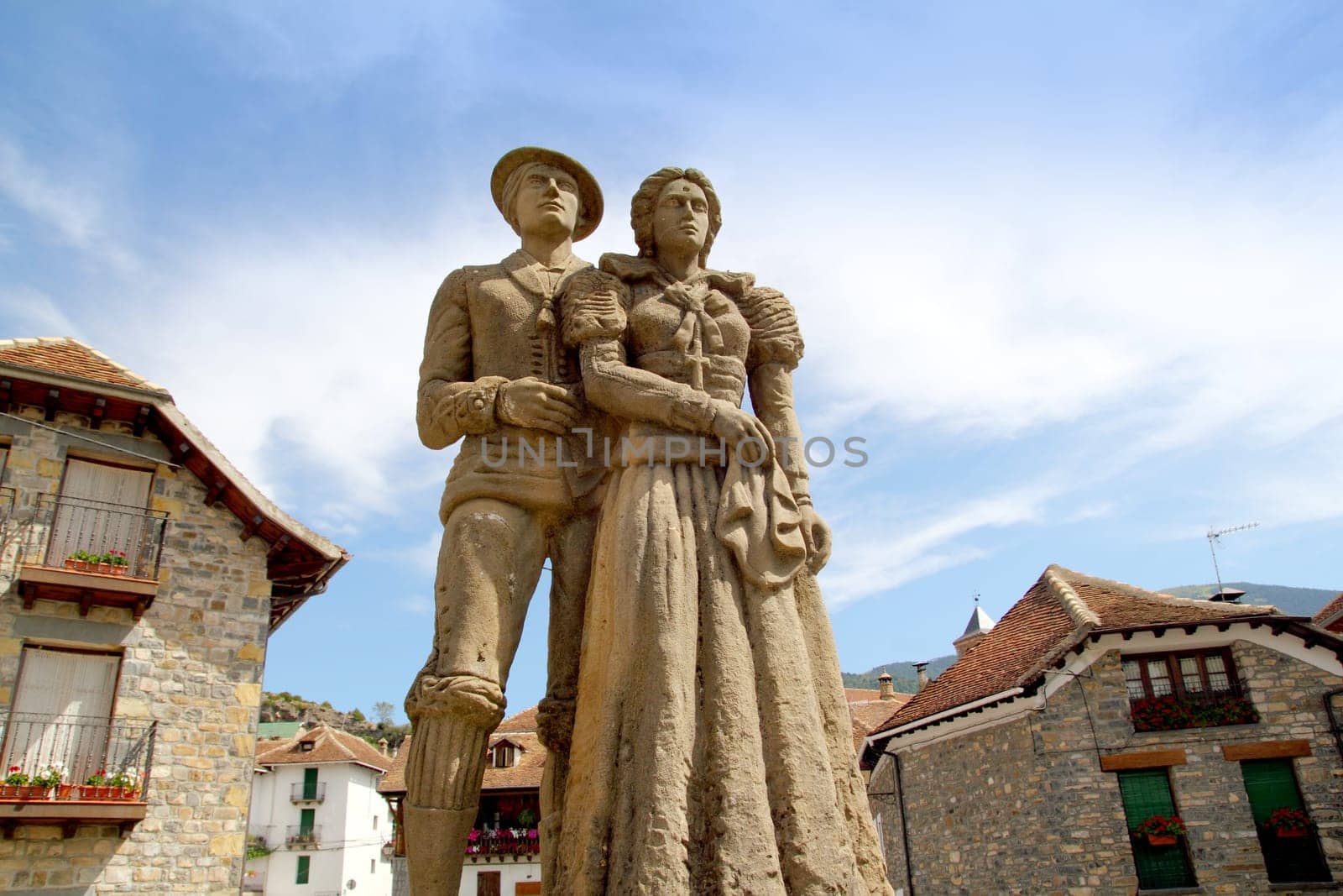 Cheso traditional costume statue in Hecho Pyrenees Spain Aragon