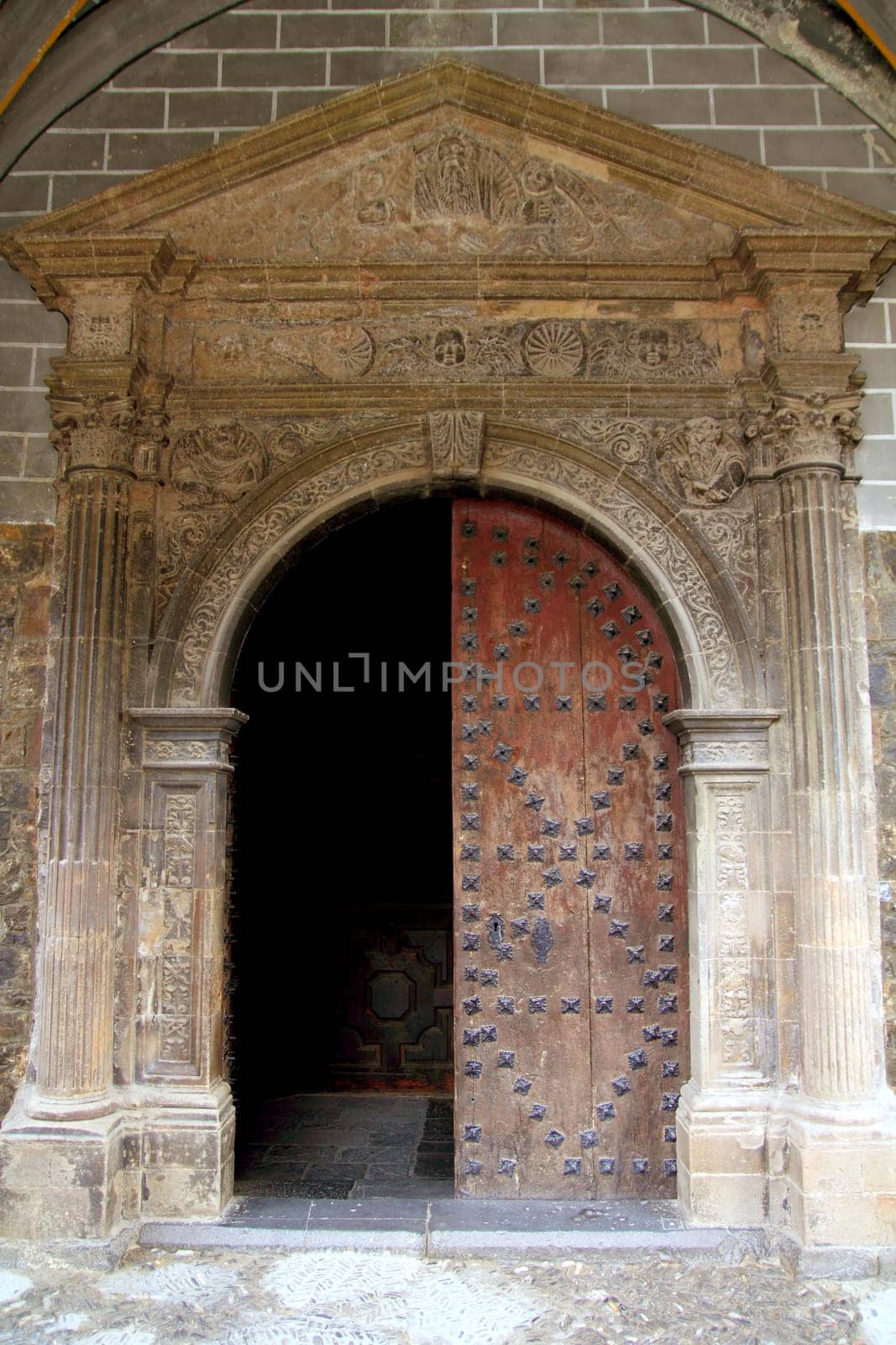 Anso Romanesque door arch in church Pyrenees Aragon spain