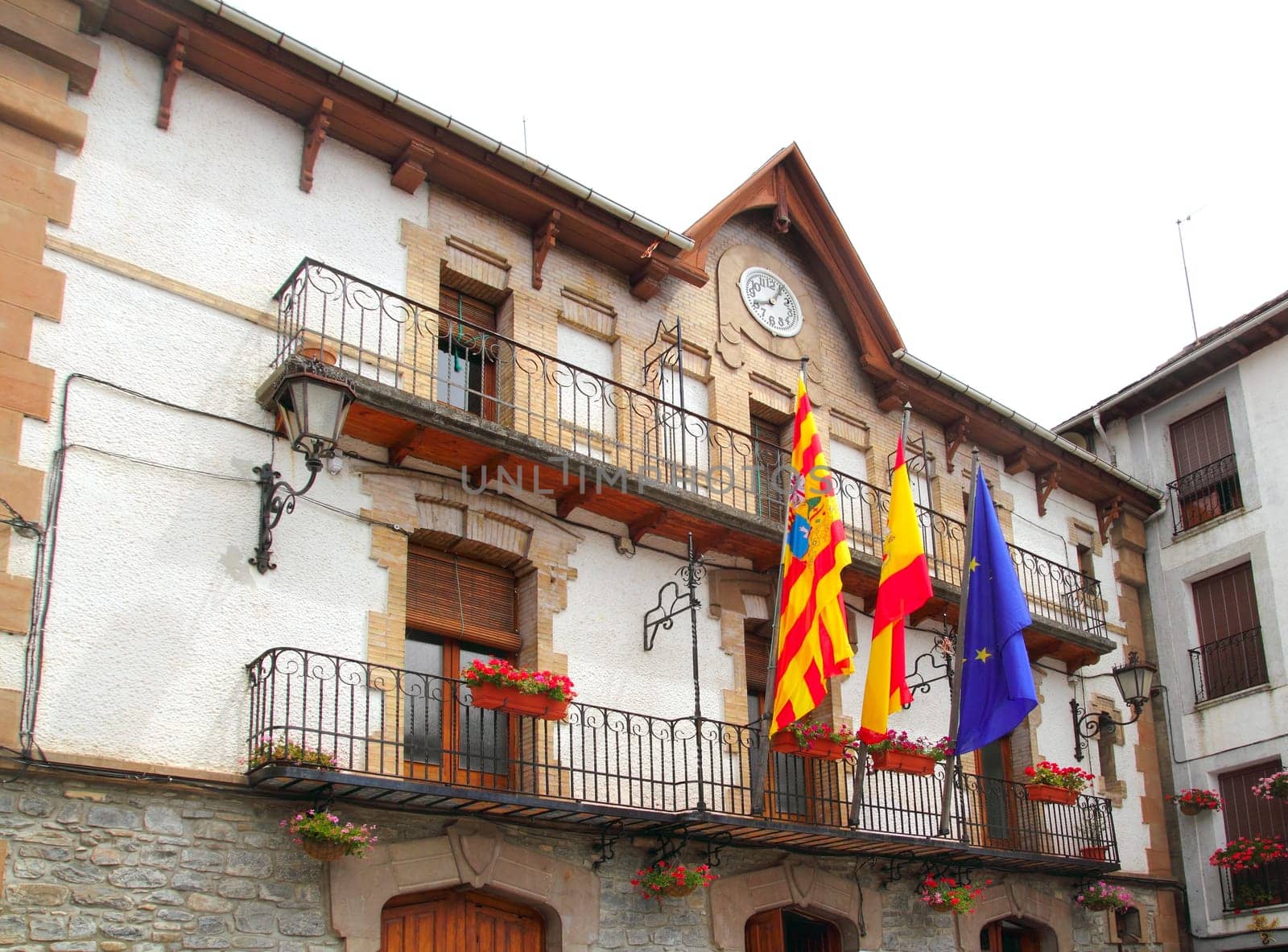 Anso city council town hall facade building Pyrenees Aragon Spain