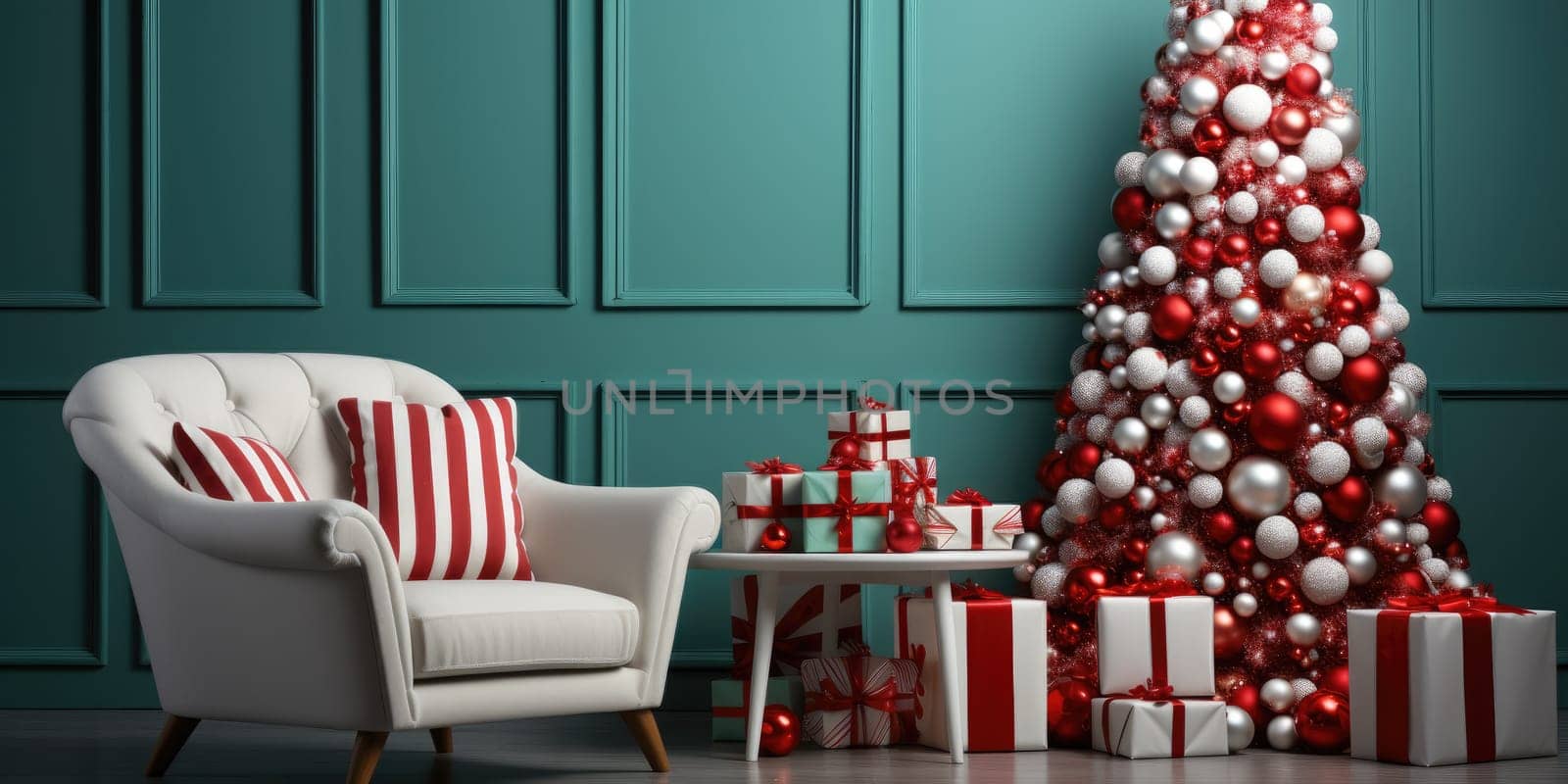 Living room decorate with Christmas theme. Christmas Holiday concept. Generative AI.