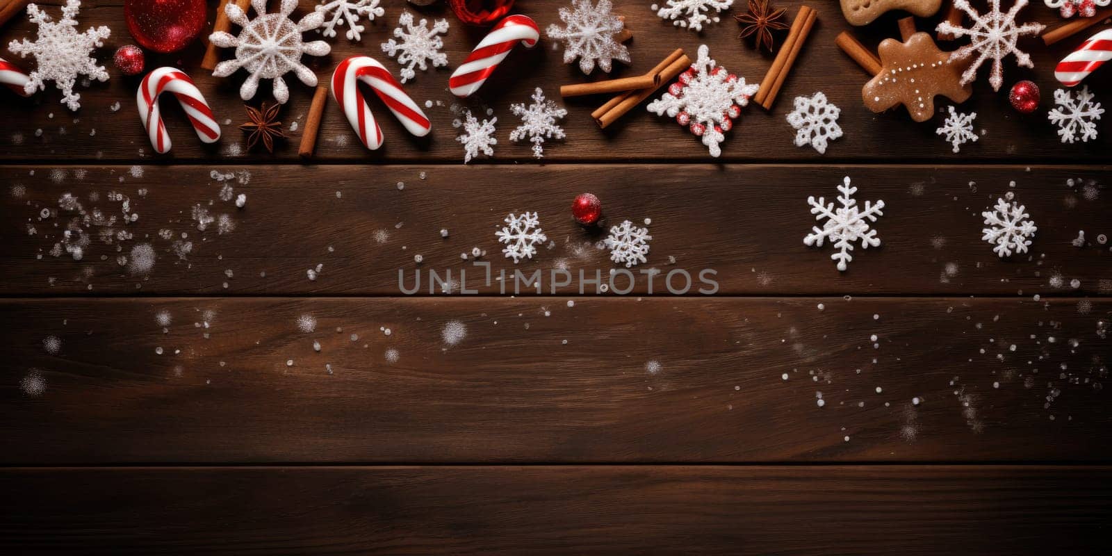 Wooden table decorate with Christmas theme. Generative AI by itchaznong