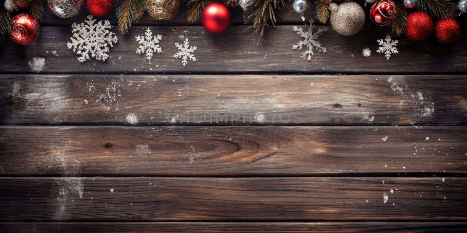 Wooden table decorate with Christmas theme. Generative AI by itchaznong