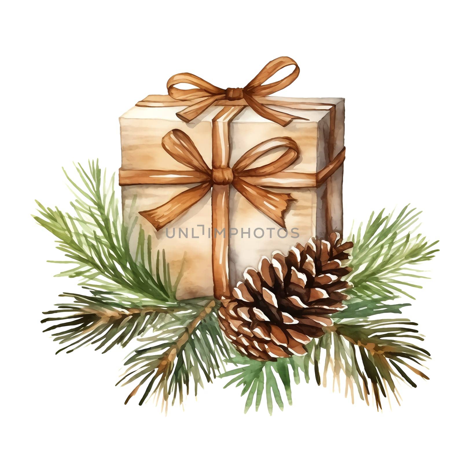 Watercolor Christmas Gifts Clipart, Christmas Watercolor Presents. AI Generated.