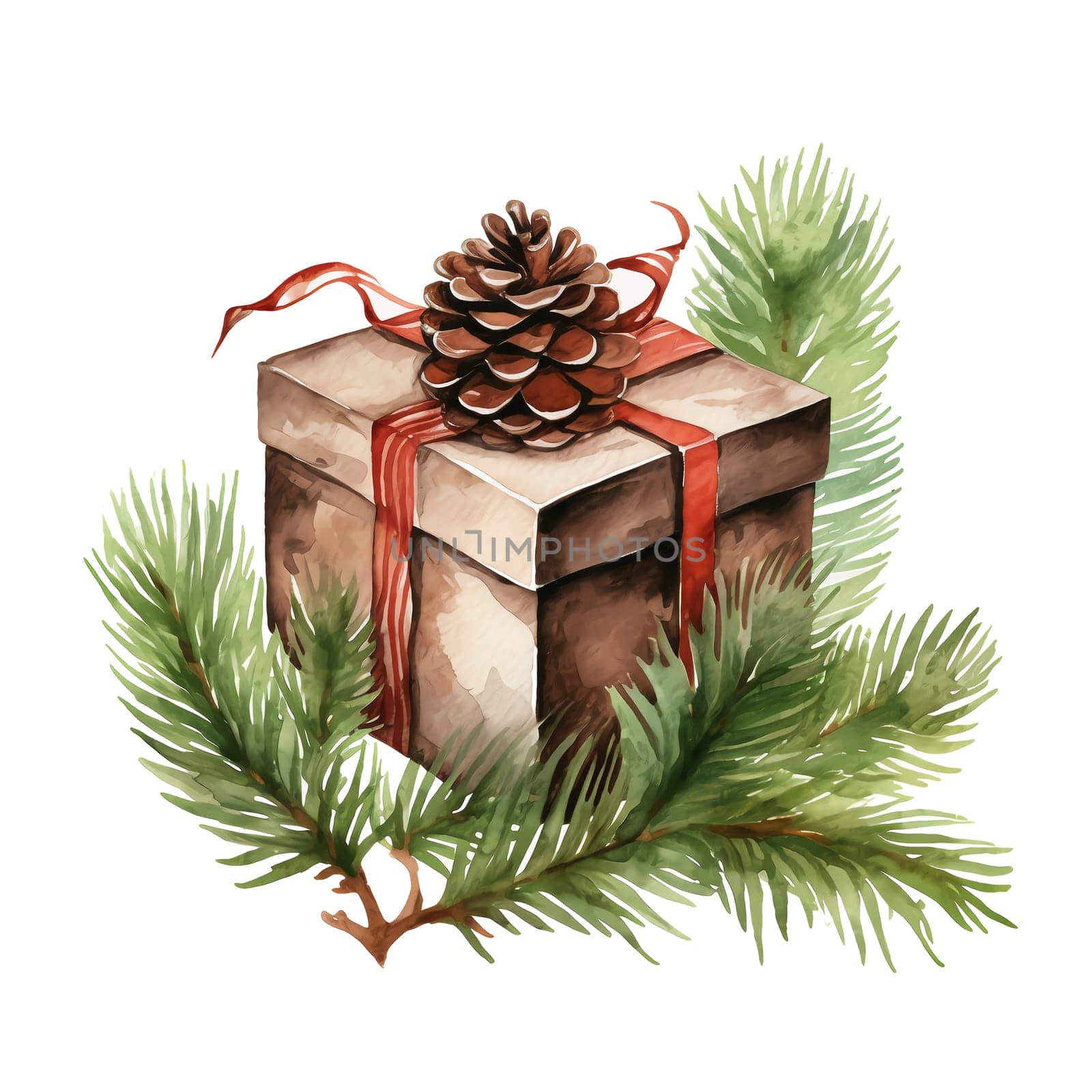 Watercolor Christmas Gifts Clipart, Christmas Watercolor Presents. AI Generated.