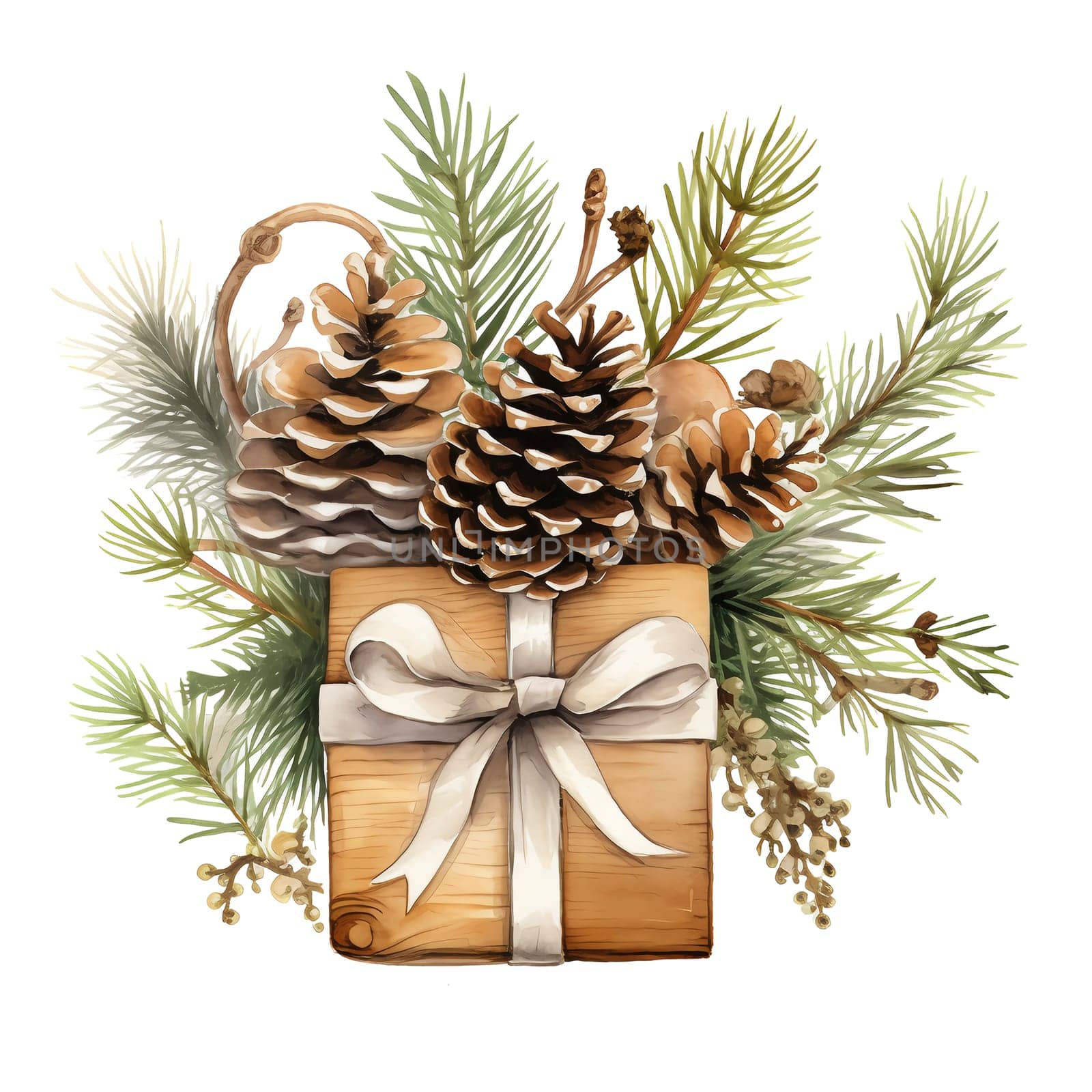 Watercolor Christmas Gifts Clipart, Christmas Watercolor Presents. AI Generated.