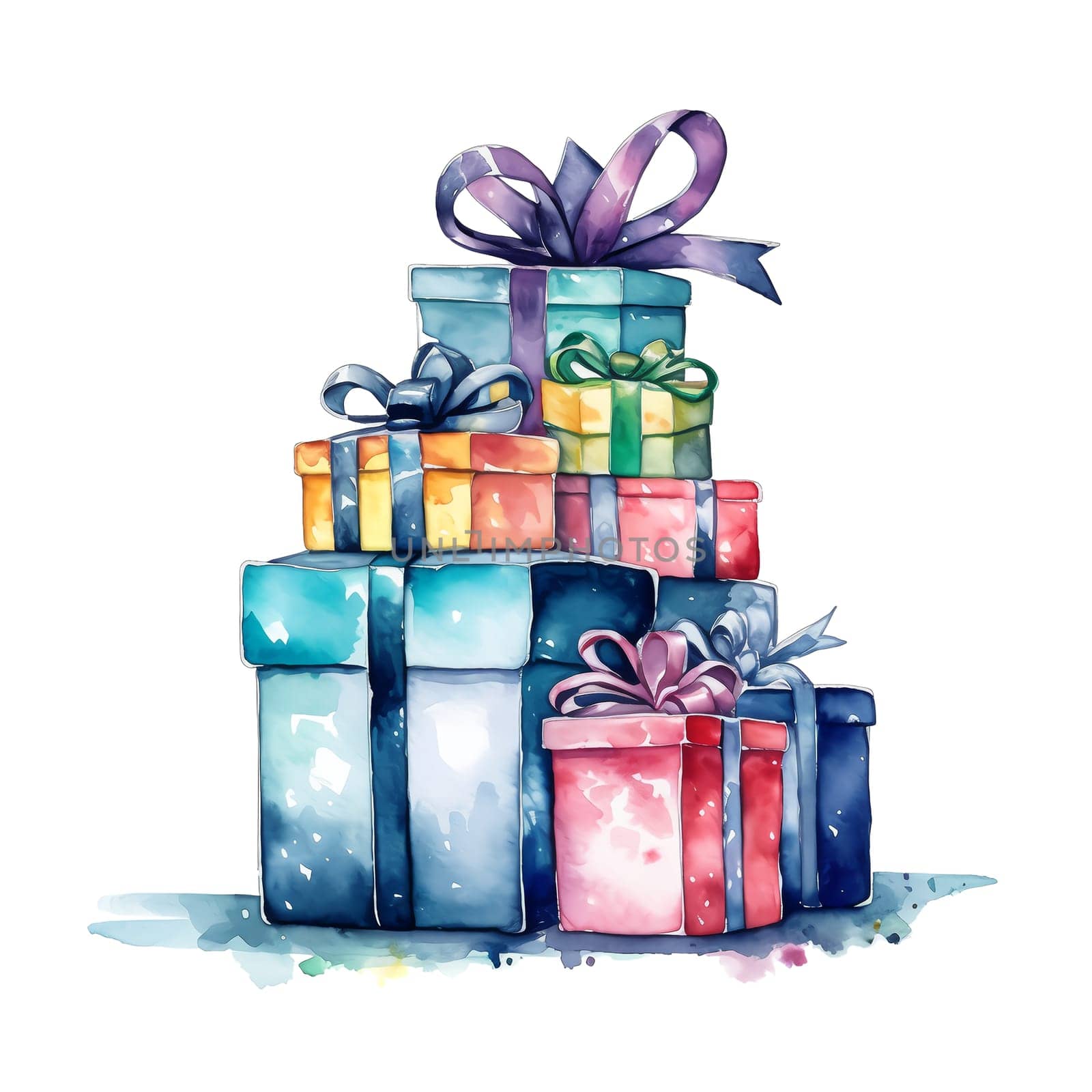 Watercolor Christmas Gifts Clipart, Christmas Watercolor Presents. by AndreyKENO