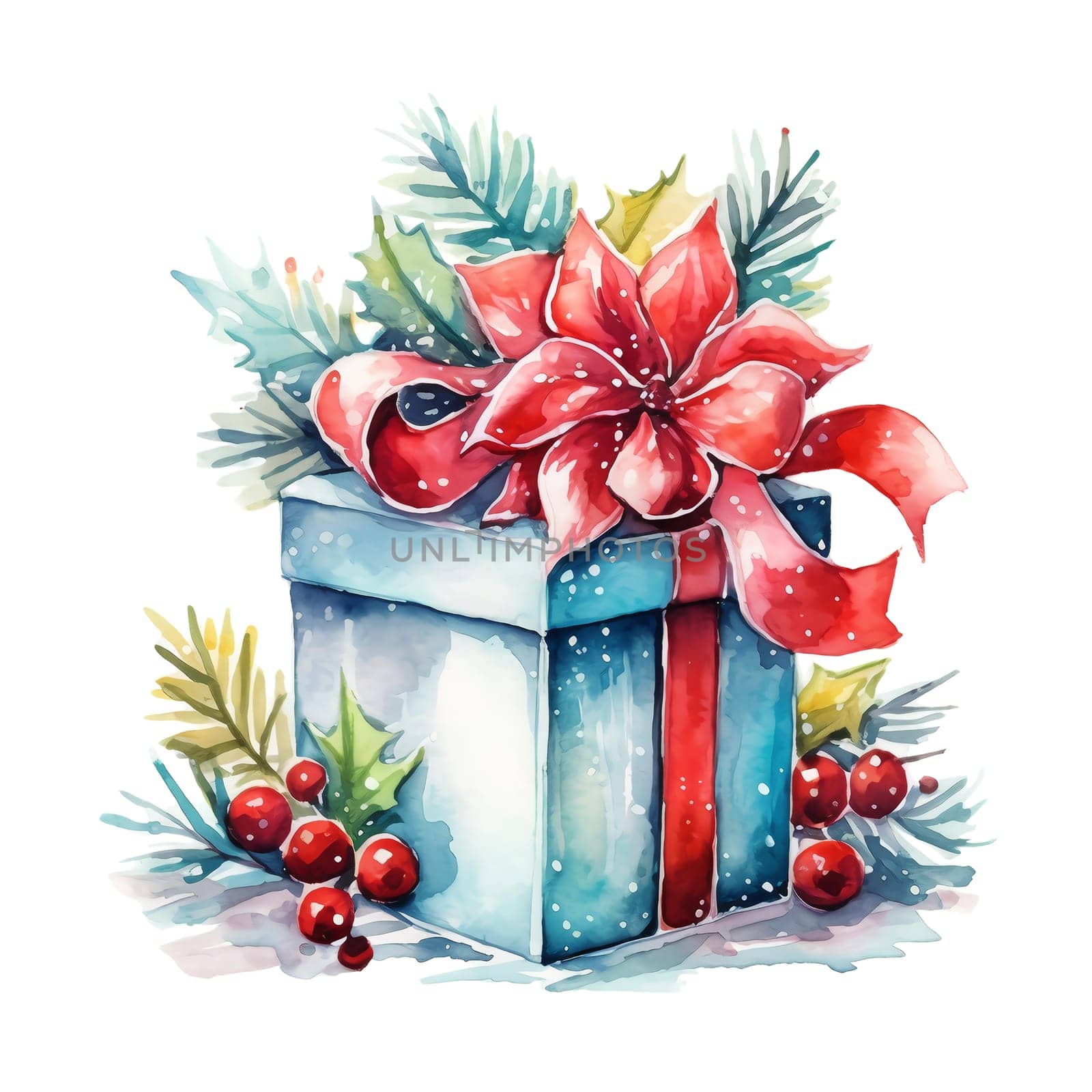 Watercolor Christmas Gifts Clipart, Christmas Watercolor Presents. AI Generated.