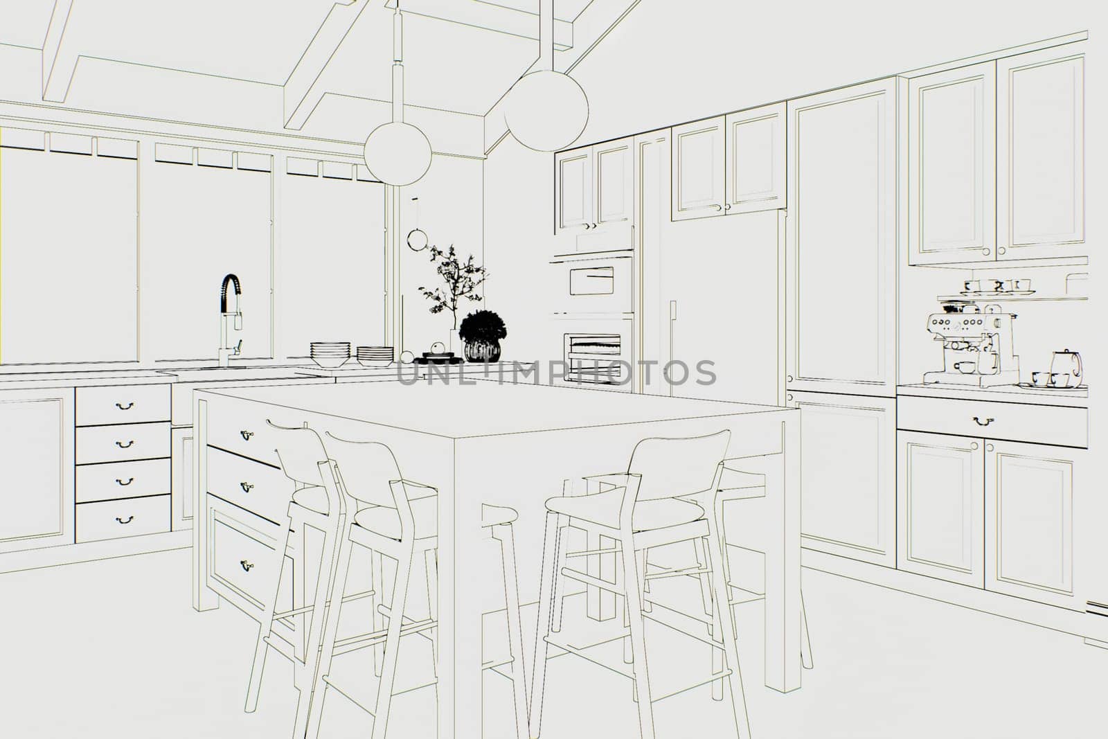 Abstract kitchen design in hand drawn style. by N_Design