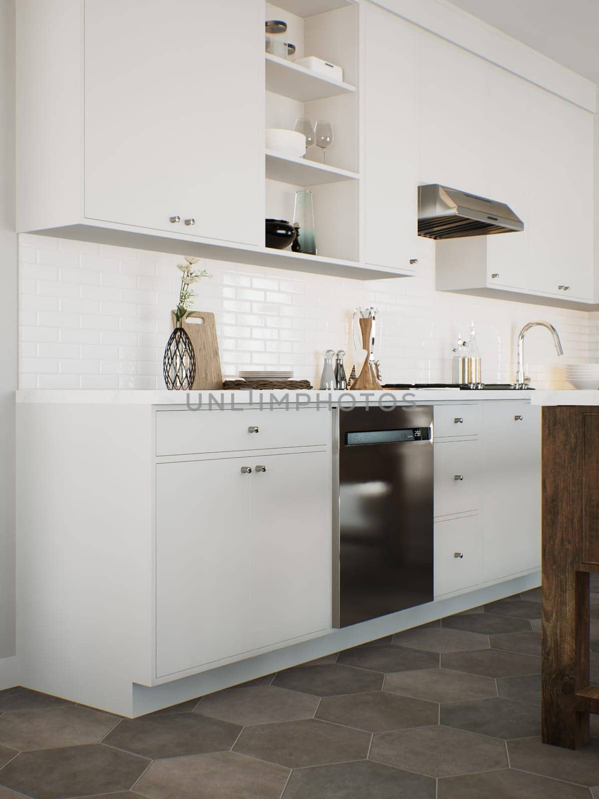 White kitchen with accent dishwasher and kitchen utensils. by N_Design