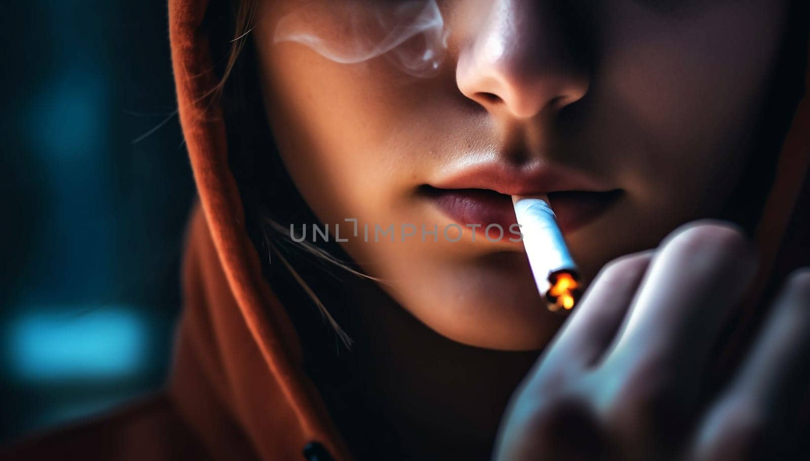 Concept for smoking in front of the child kid. A little child smoking a cigarette. Bad influence concept. Bad habit,health and safety and addiction background copy space by Annebel146