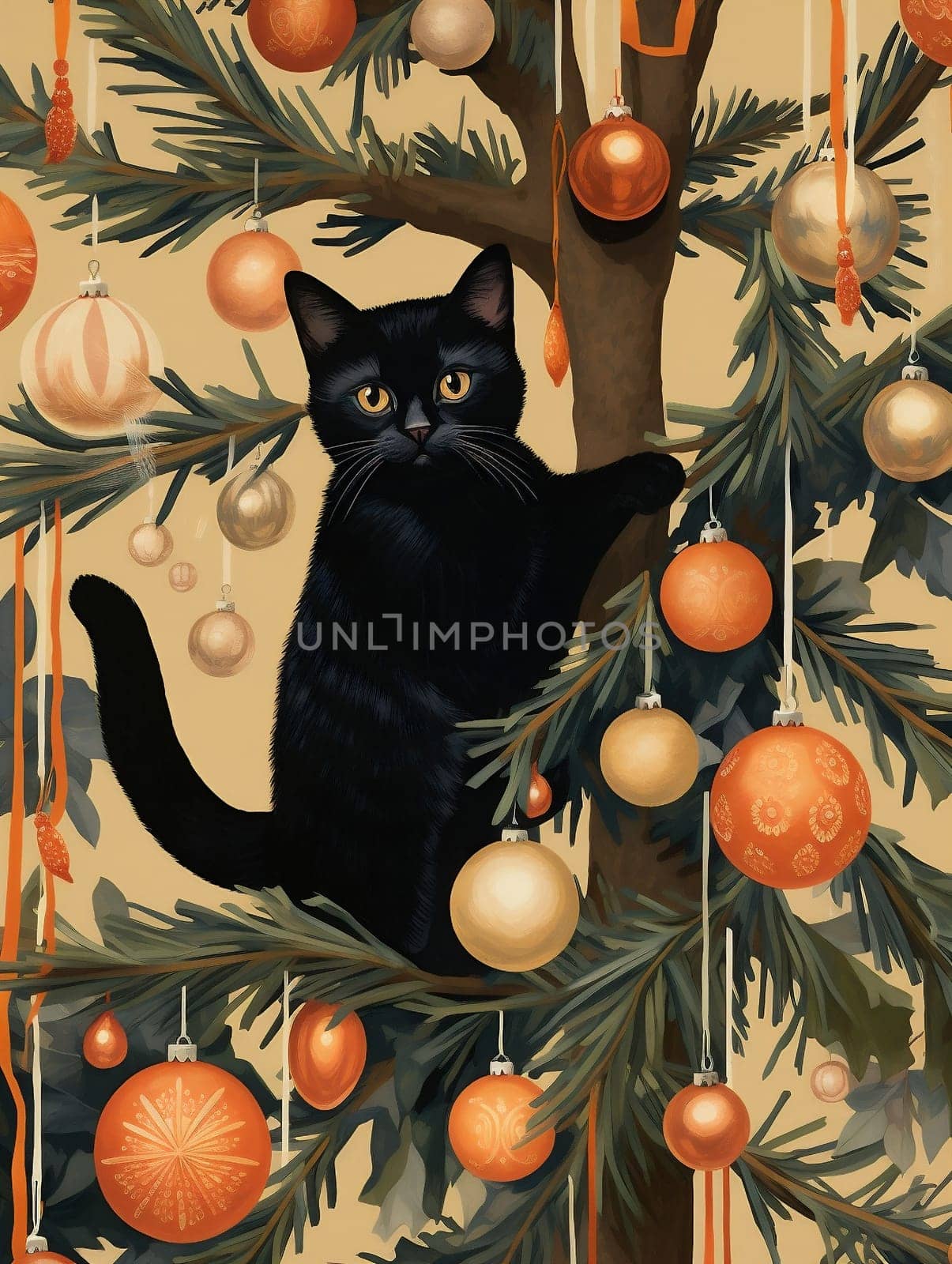 Christmas domestic cat pets funny holiday animal kitten beautiful tree kitty cute decoration by Vichizh