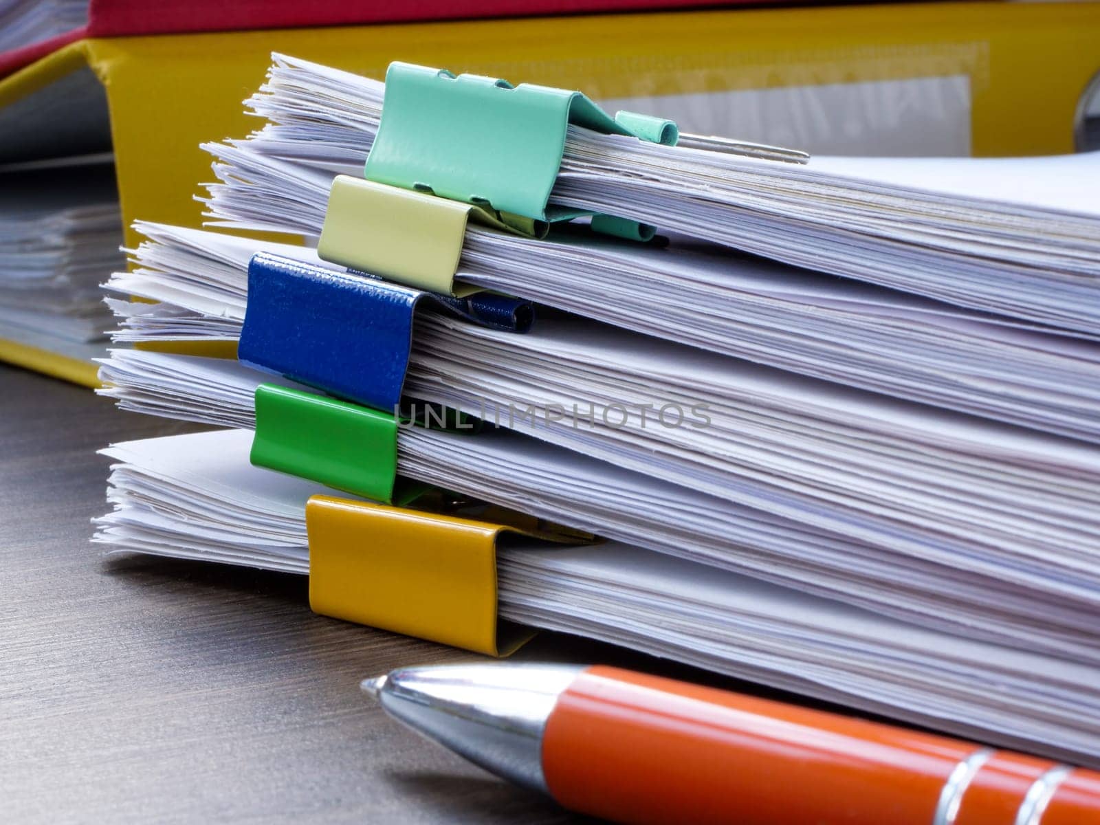 Stacks of papers for document flow, reporting in accounting and audit. by designer491