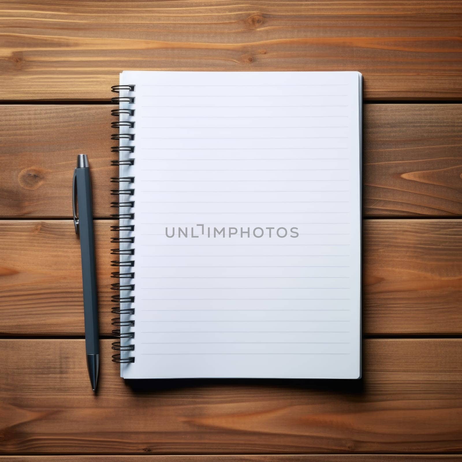 Blank notebook with pen on a wooden table. Business concept