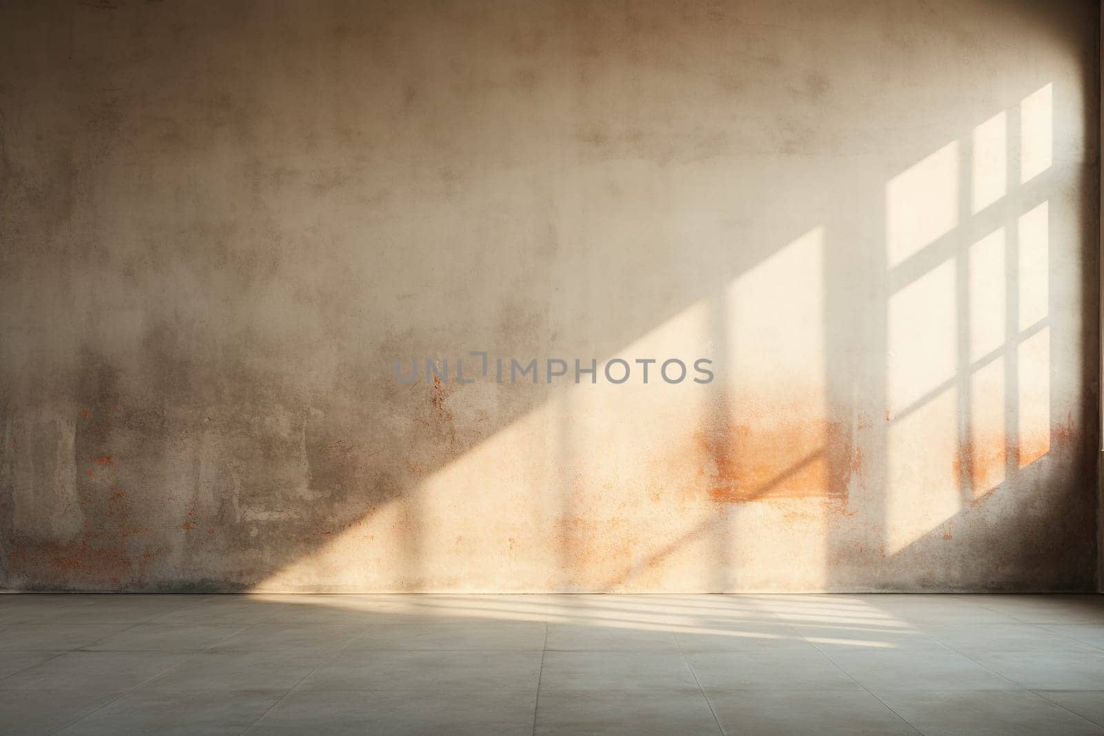 Modern interior of empty room with light walls with shadows.