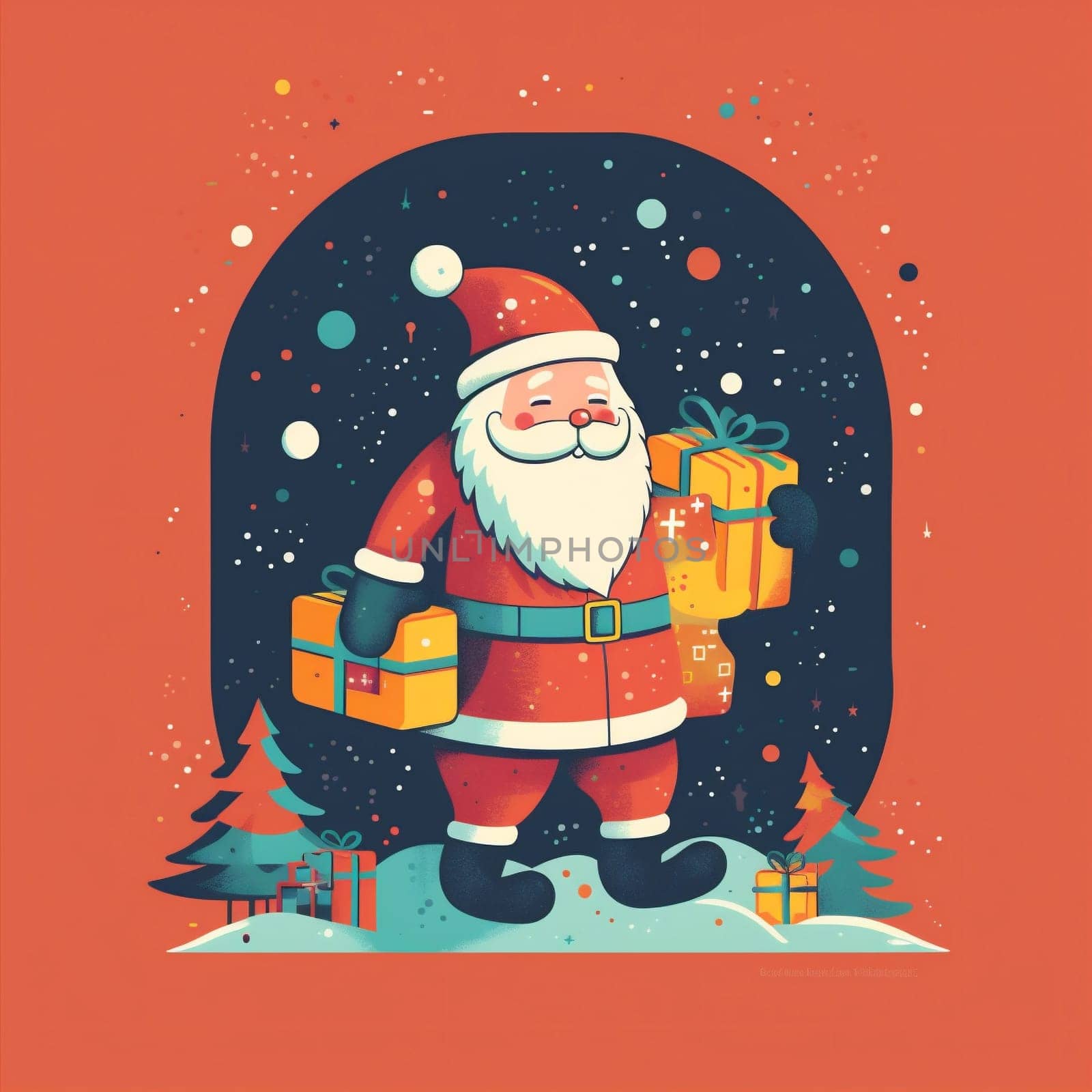 merry santa winter present christmas illustration red year person decoration hat claus seasonal smile new old cartoon holiday gift eve. Generative AI.