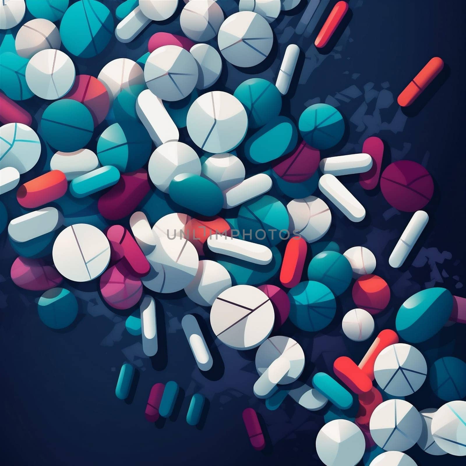 medical illustration pill capsule pharmacy drug medicine medication tablet pharmaceutical. Generative AI. by Vichizh