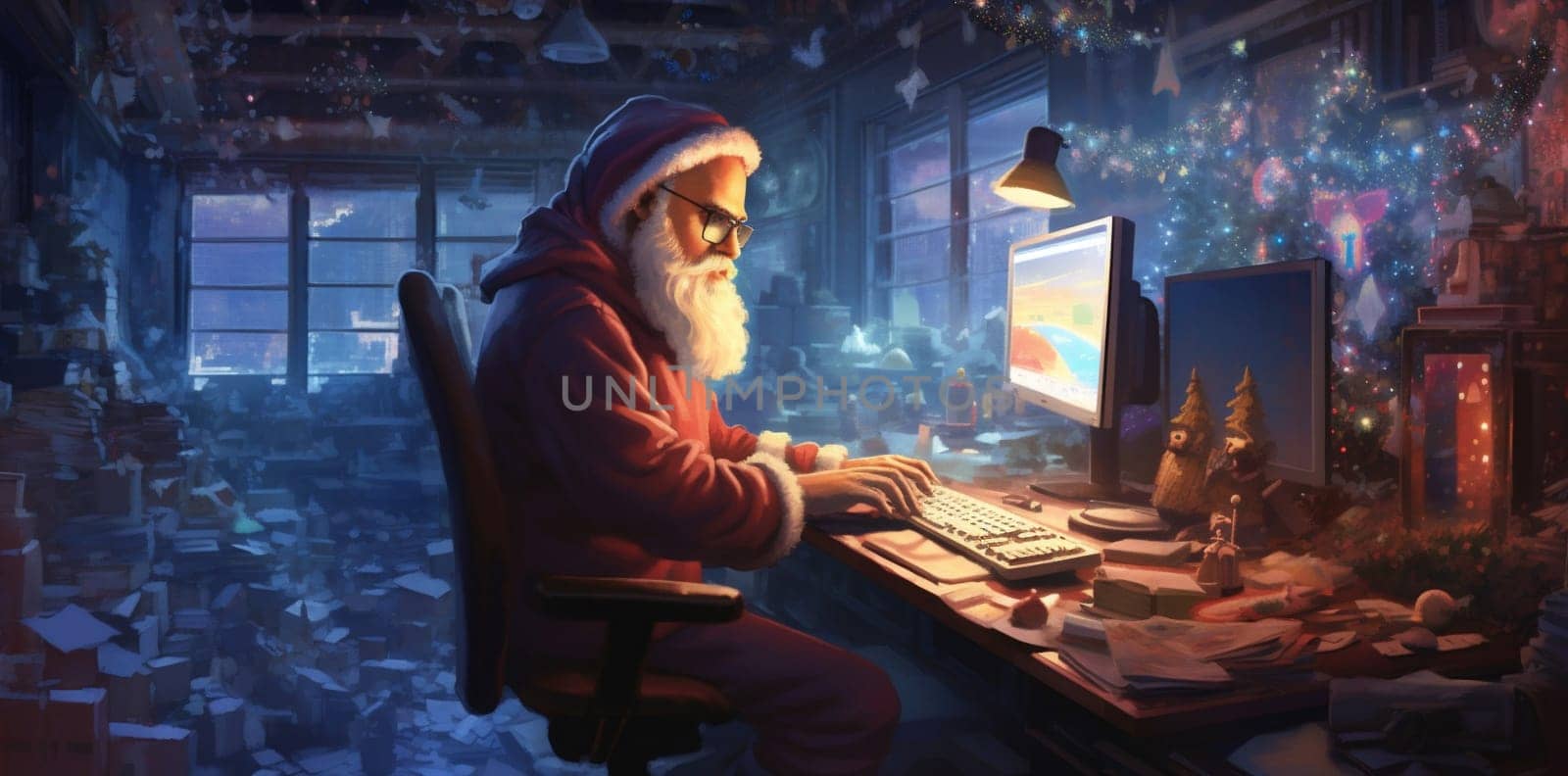 holiday character house family christmas laptop santa communication home happy. Generative AI. by Vichizh