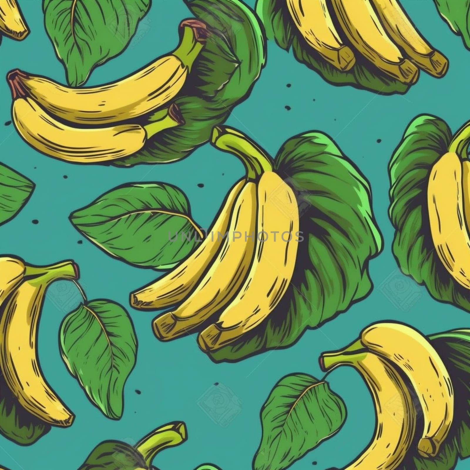 fruit yellow background blue pattern fresh banana ripe food trendy sweet. Generative AI. by Vichizh