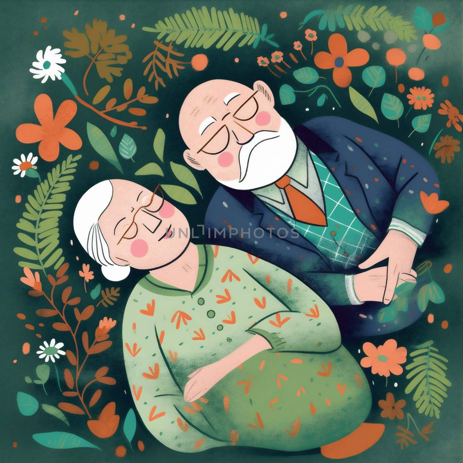 woman bed man retired happy home husband together couple love partner grandparent senior wife old lifestyle adult flowers book grandmother asleep aged. Generative AI.