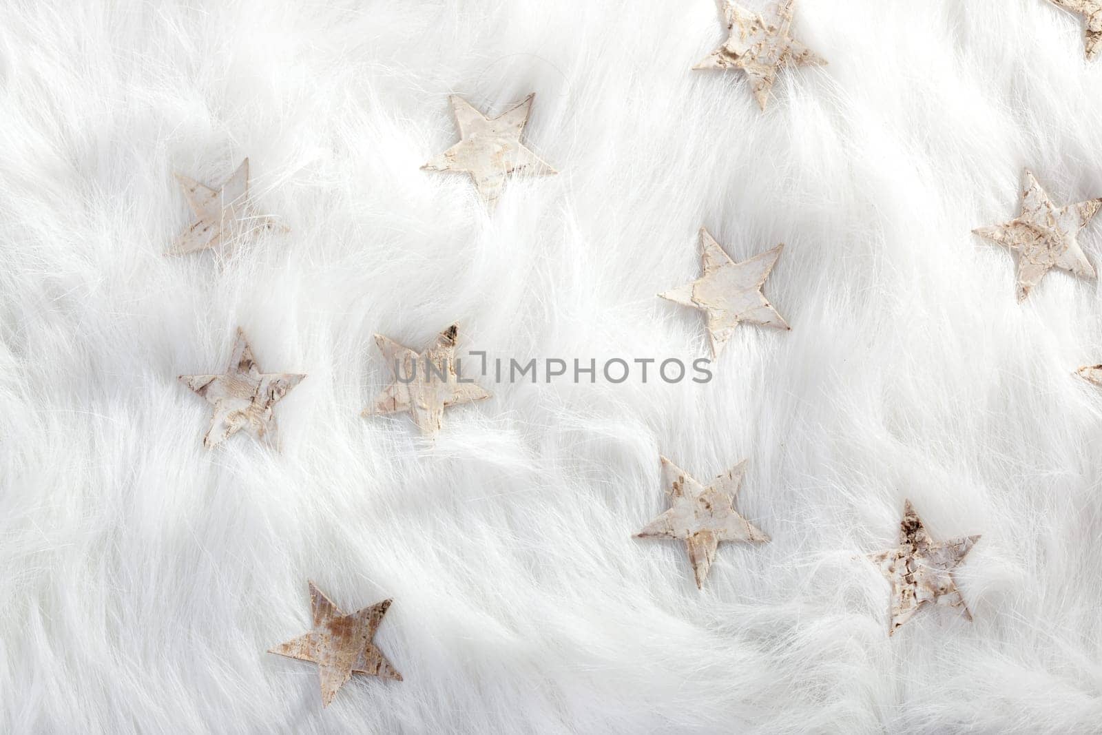 christmas white stars on fur snow background