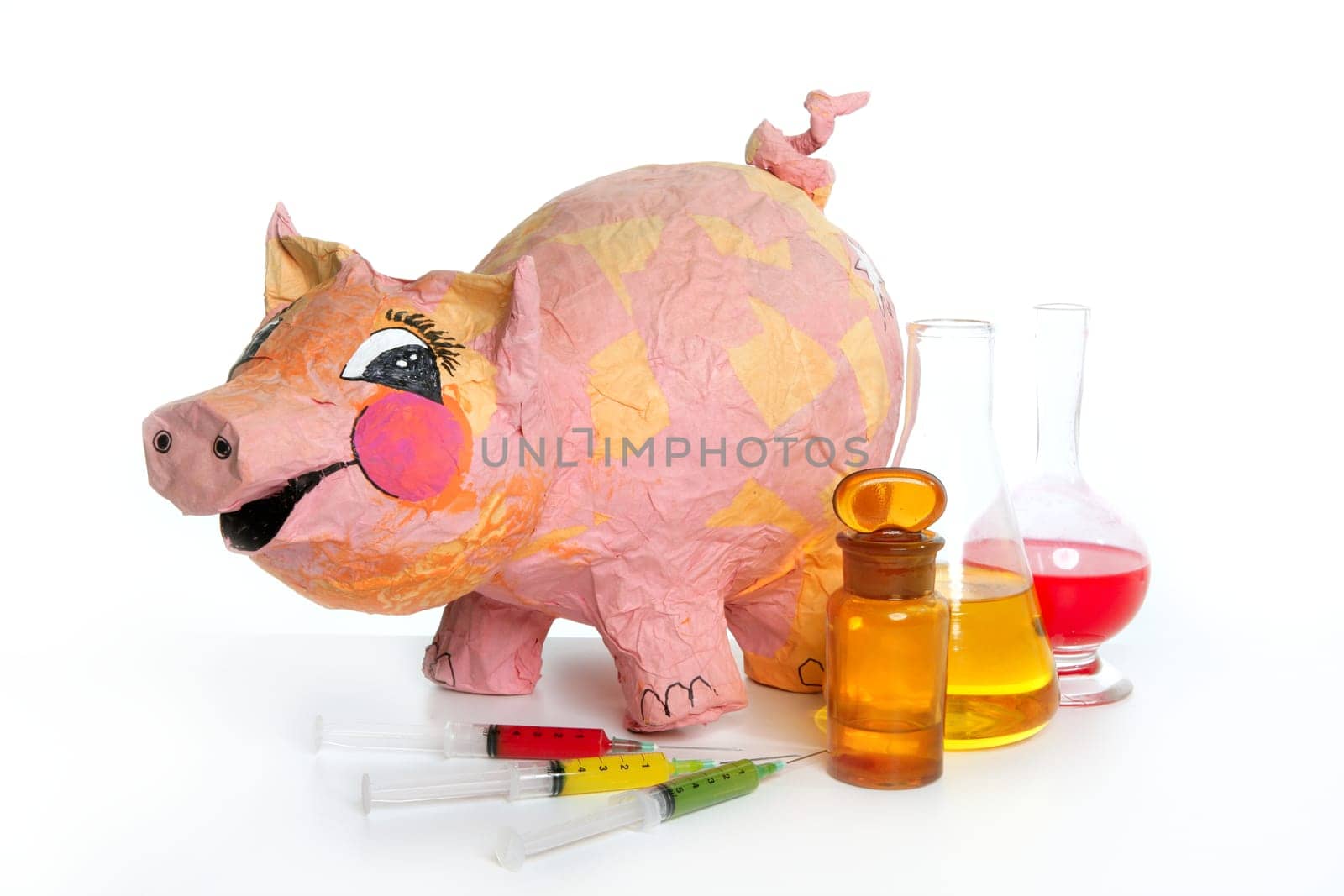 Beautiful little pink pig with medicine, swine AH1N1 flu metaphor