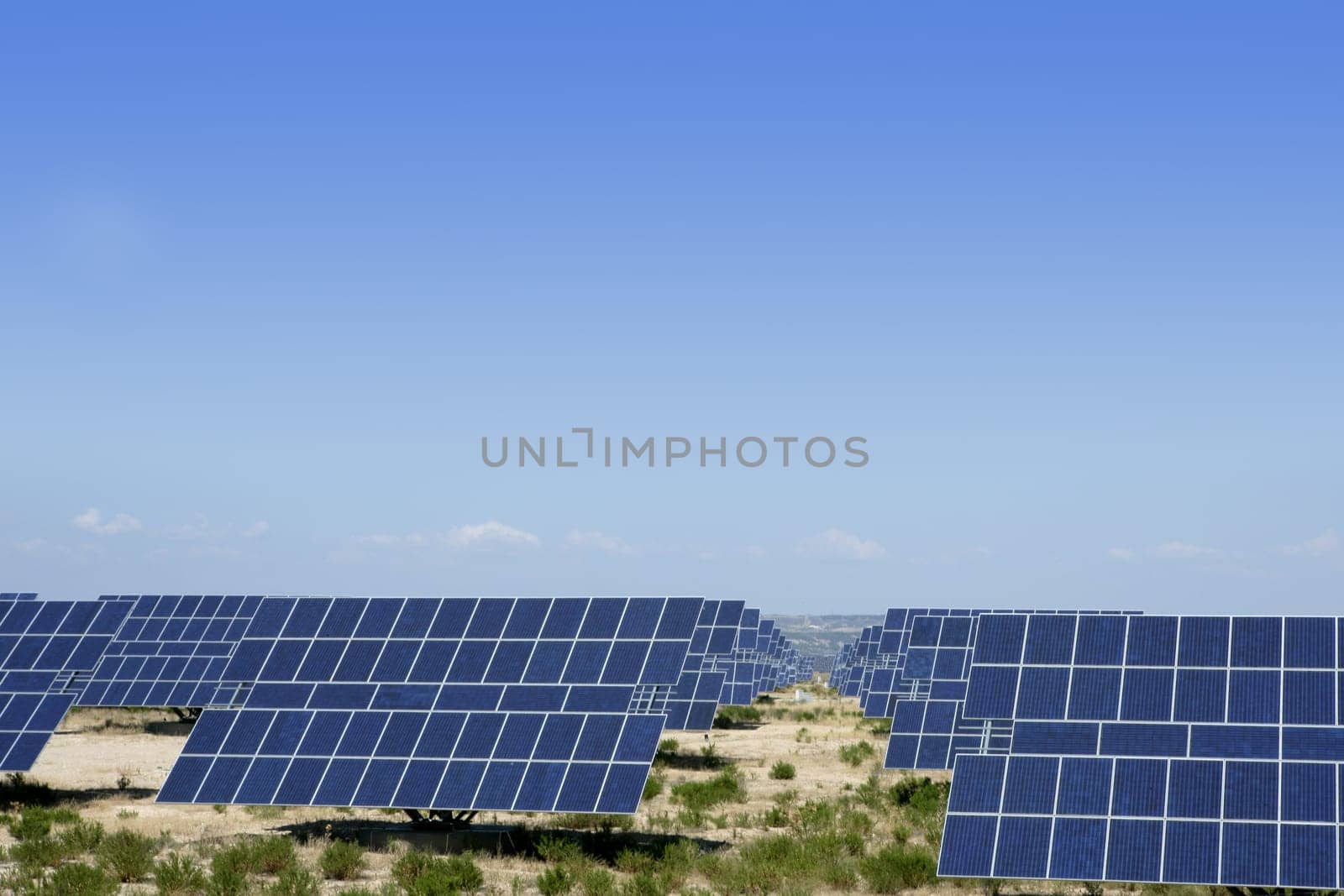 Clean electric energy solar plates generators blue sky