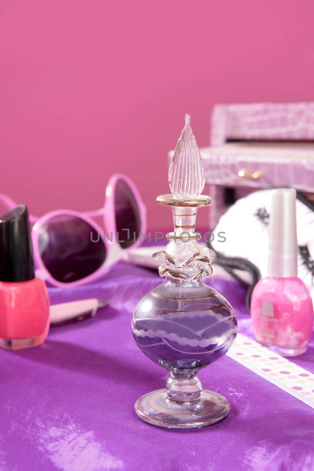 barbie style fashion makeup vanity dressing table pink and purple still photo