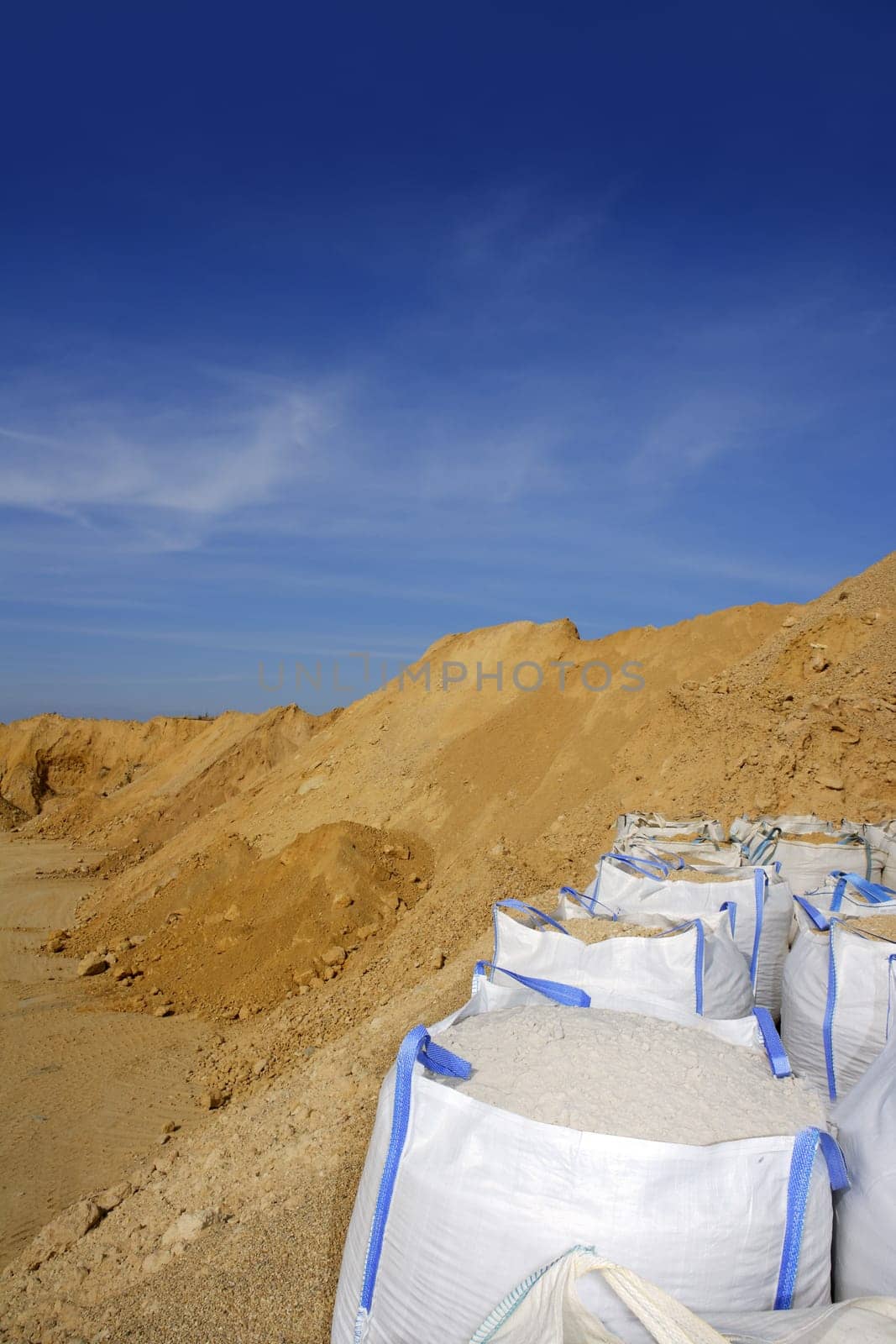 sandbag white big bag sand sacks quarry perspective
