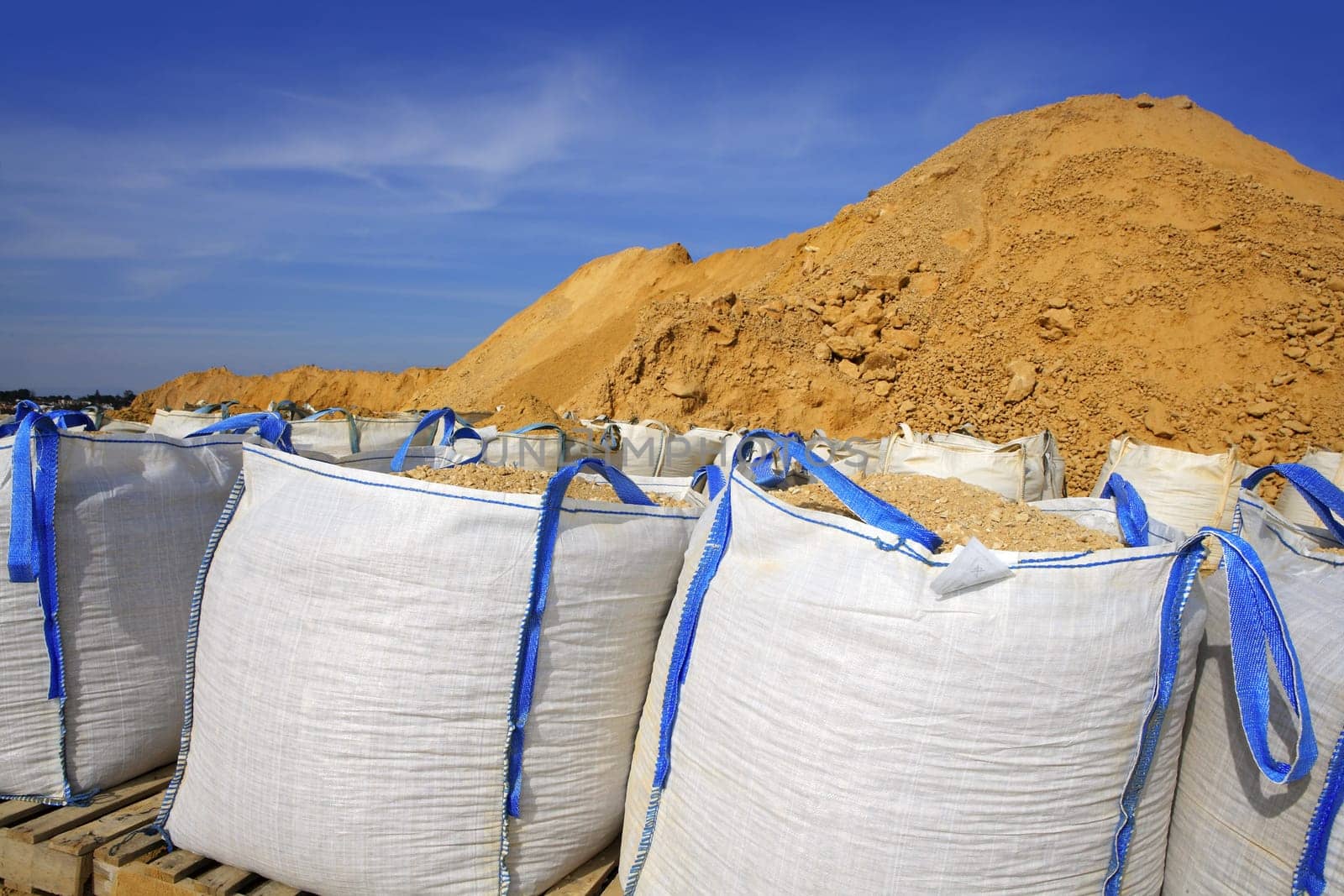 sandbag white big bag sand sacks quarry perspective