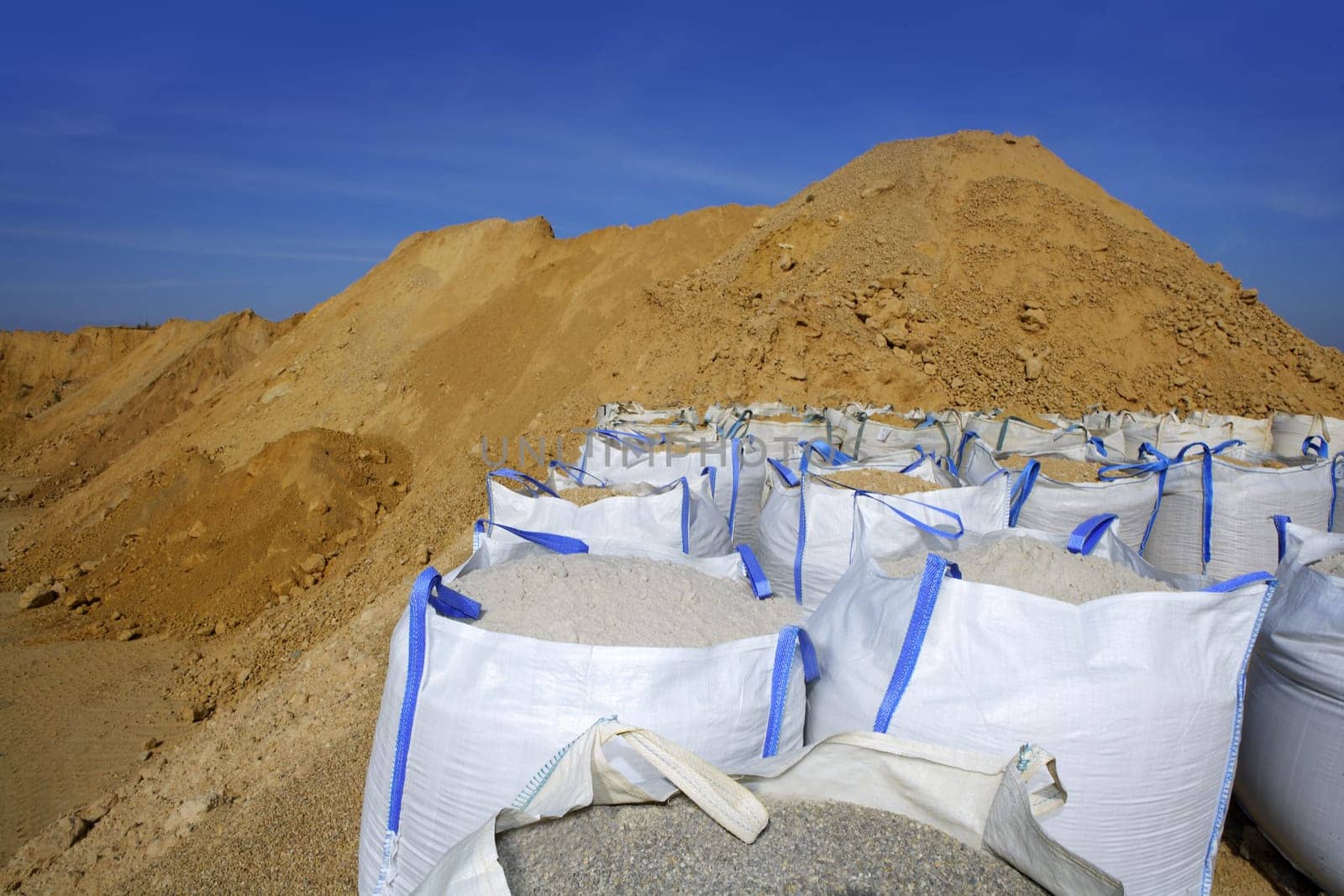 sandbag white big bag sand sacks quarry perspective