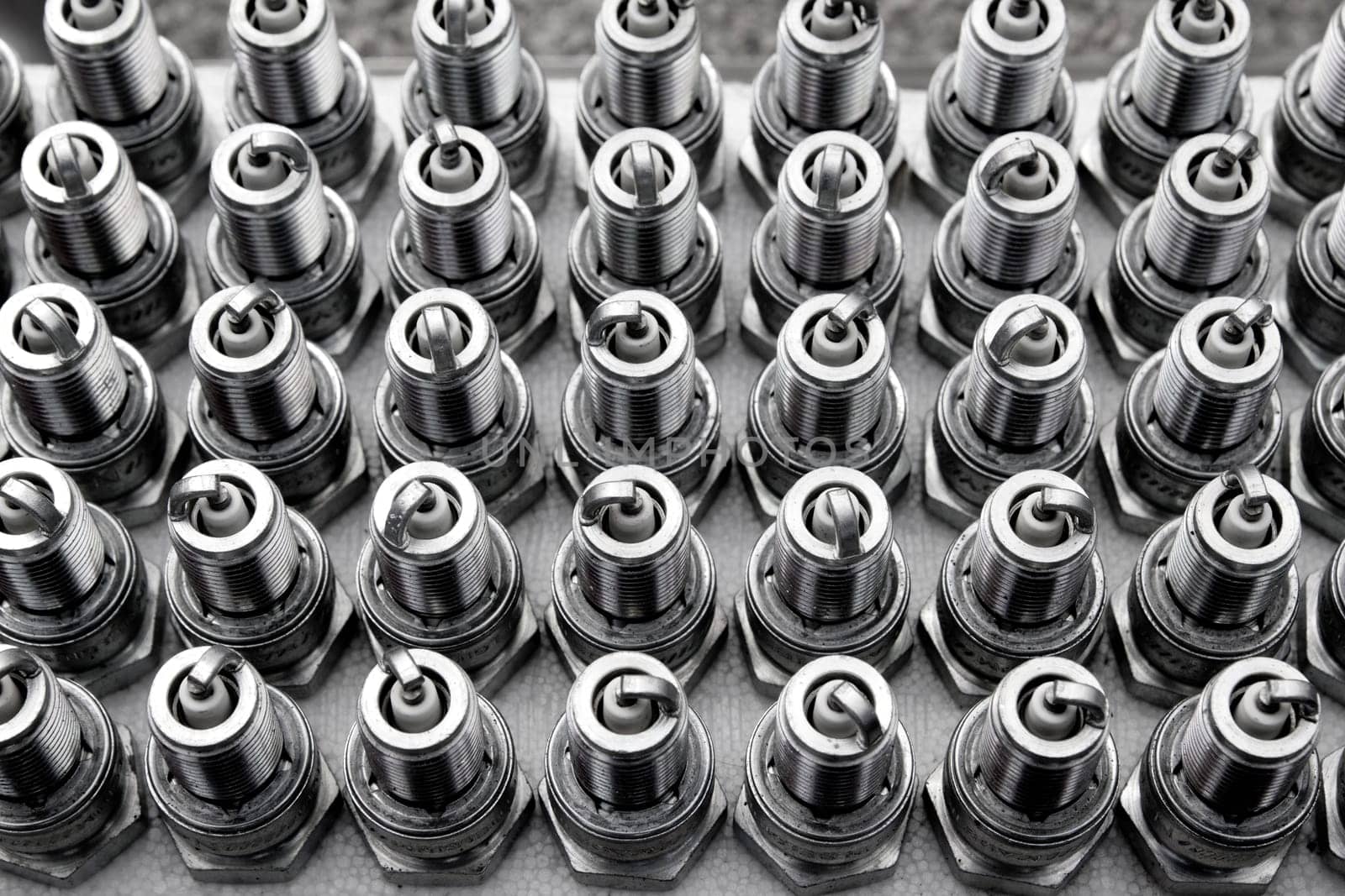 car spark plugs rows pattern mechanical engine pieces new