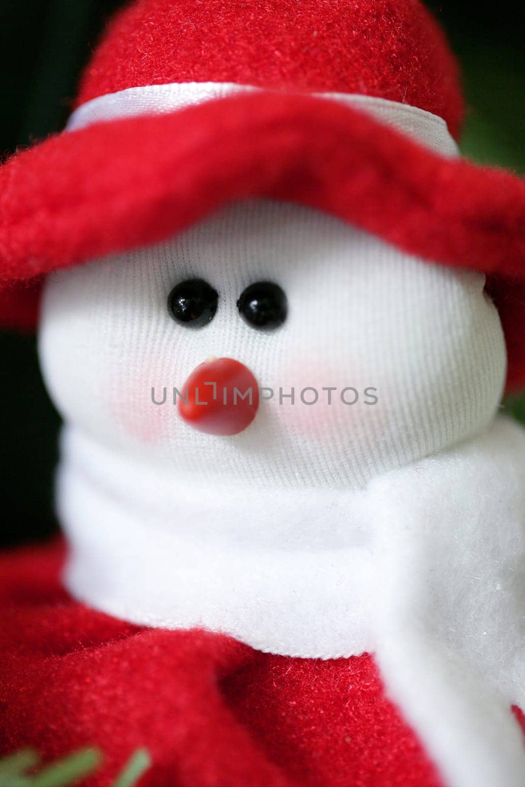 Christmas tree decoration macro toys details, red and white