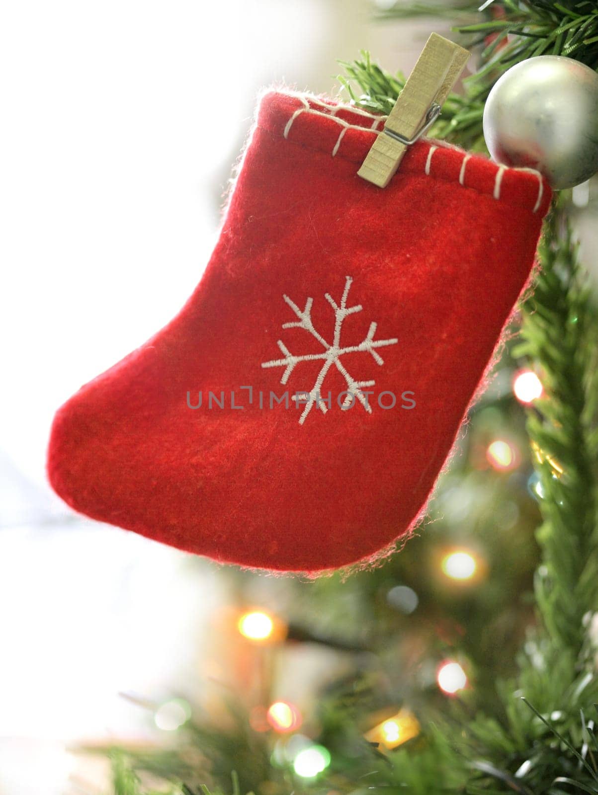 Christmas tree decoration macro toys details, red and white
