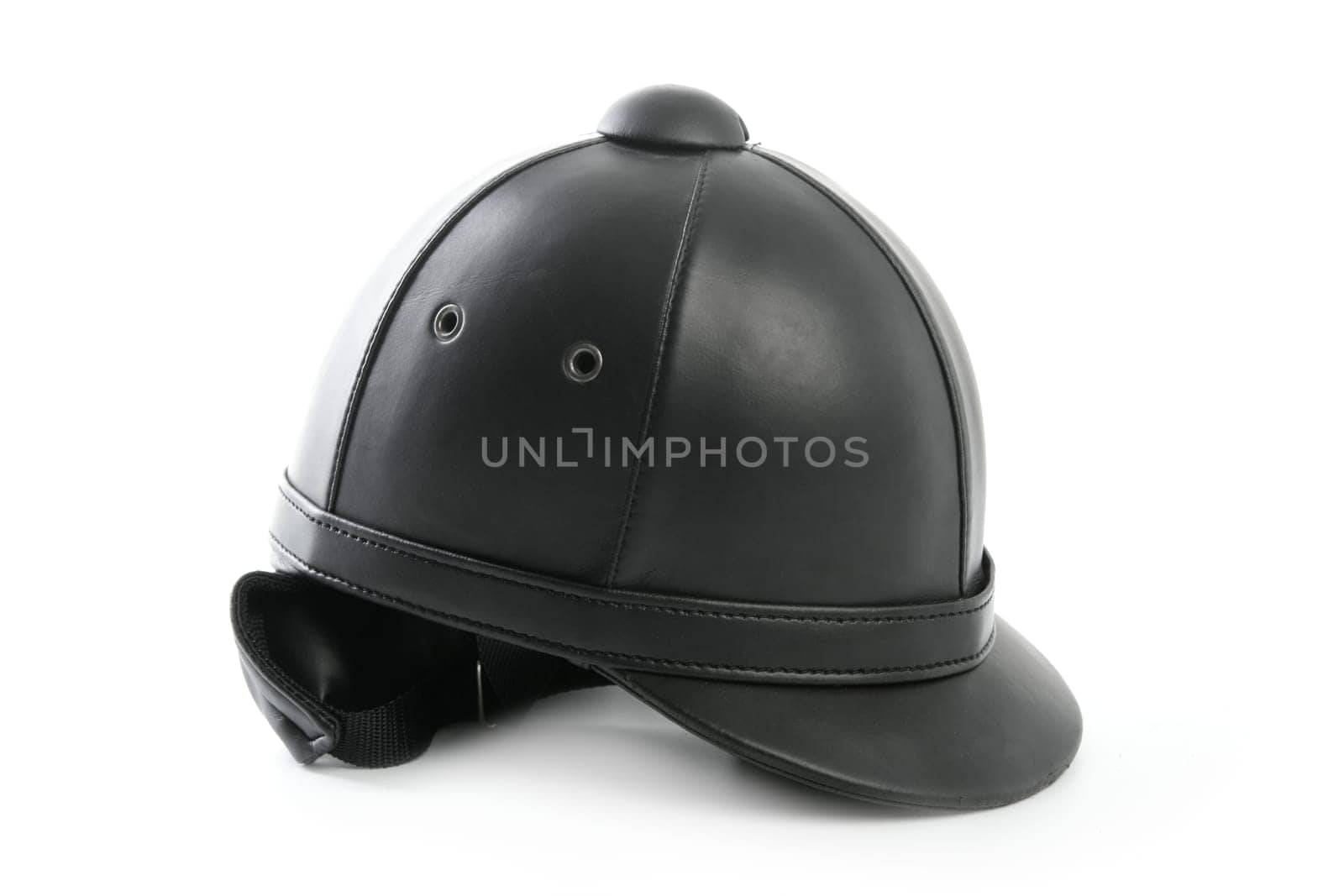 Black ridding cap for horse riders isolated on white