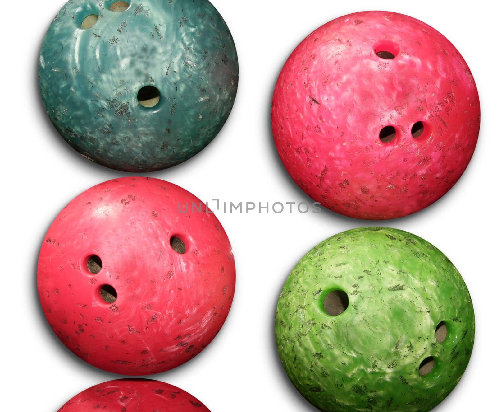 Bowling balls red an green isolated on white background