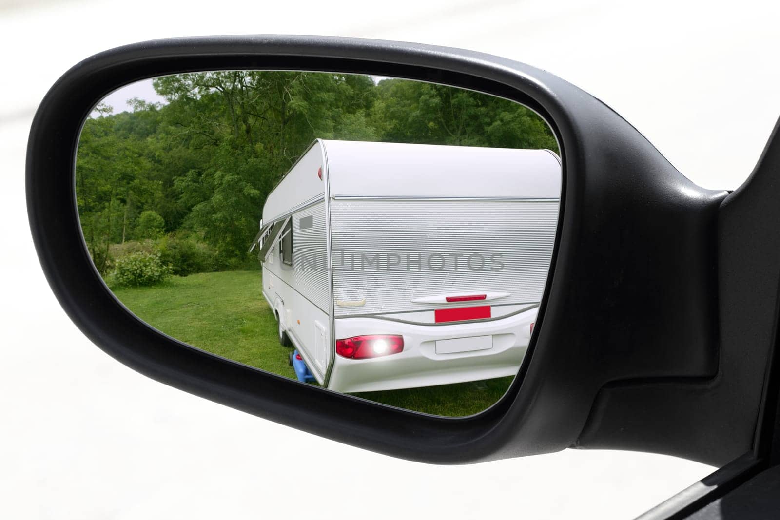 rearview car driving mirror meadow camping caravan