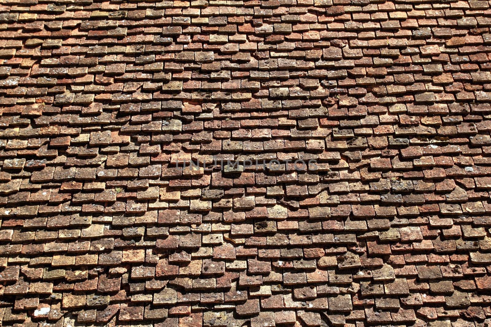 square roof tiles plain clay pattern weathered aged Pyrenees architecture detail