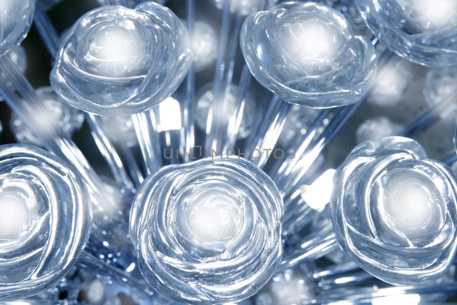 glass roses lamp transparent blue glowing light detail macro