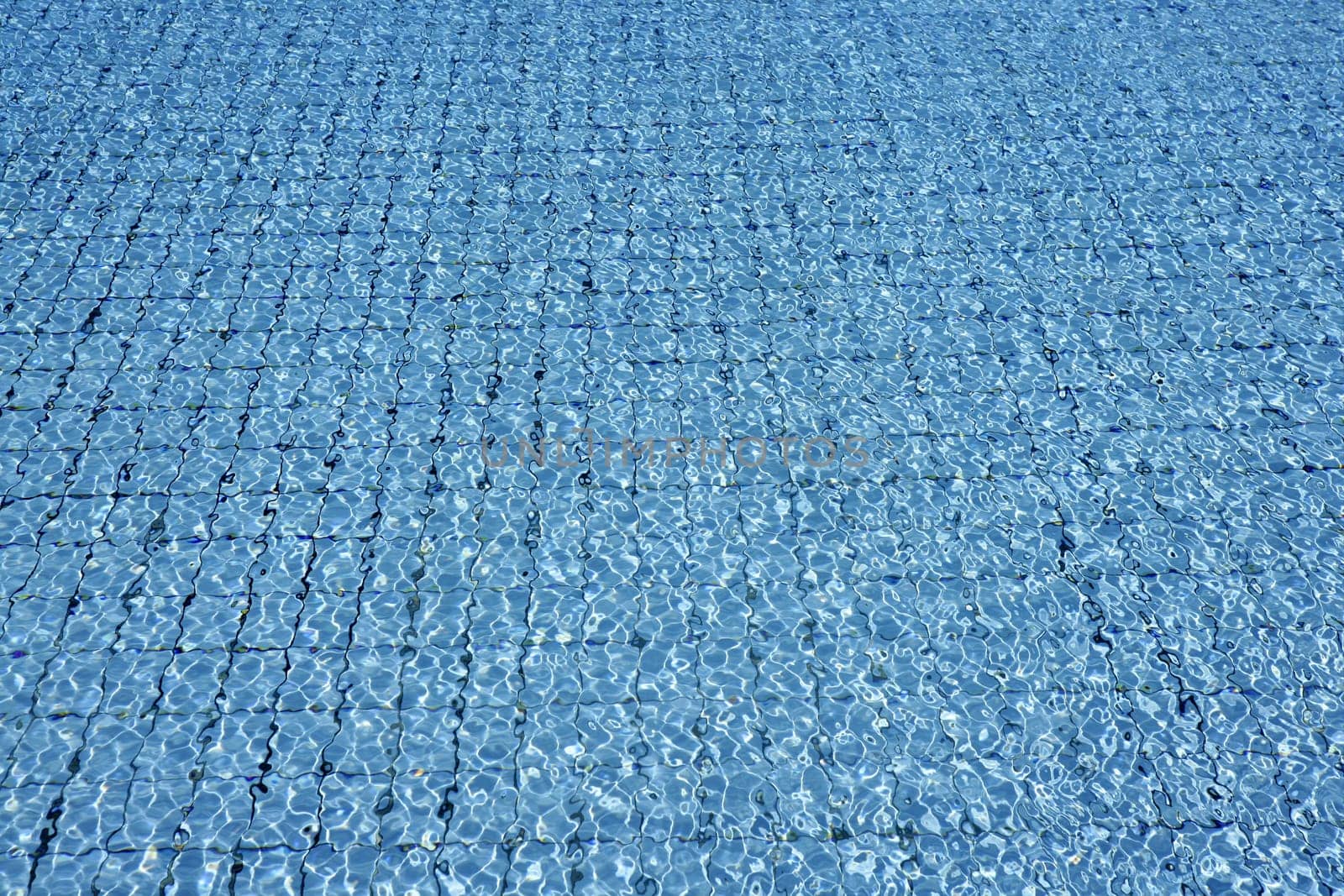 Blue tiles pool  water waves perspective summer background