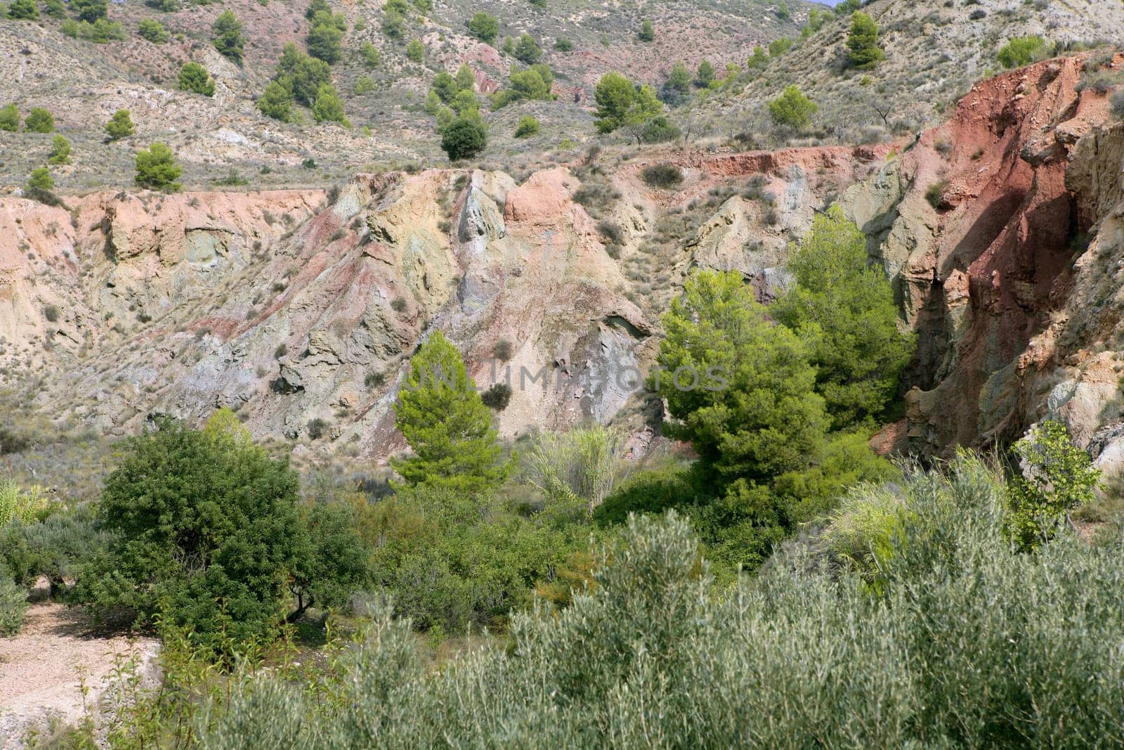 clay sands on a cut mountain side old quarry