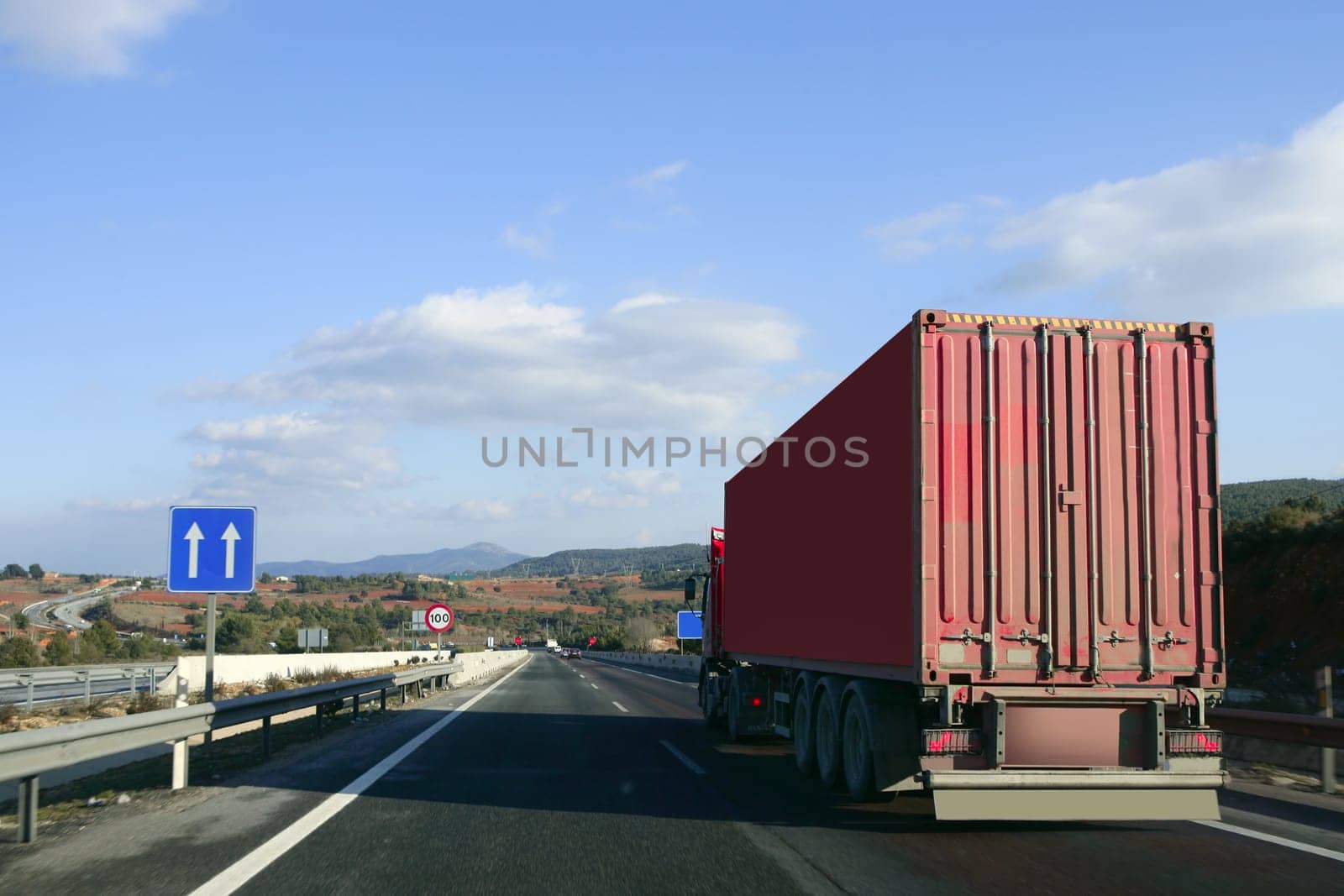 Heavy transportation truck lorry on a road