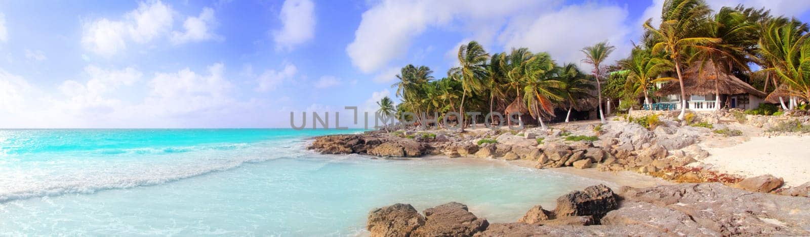 Caribbean Tulum Mexico tropical panoramic beach sunny day
