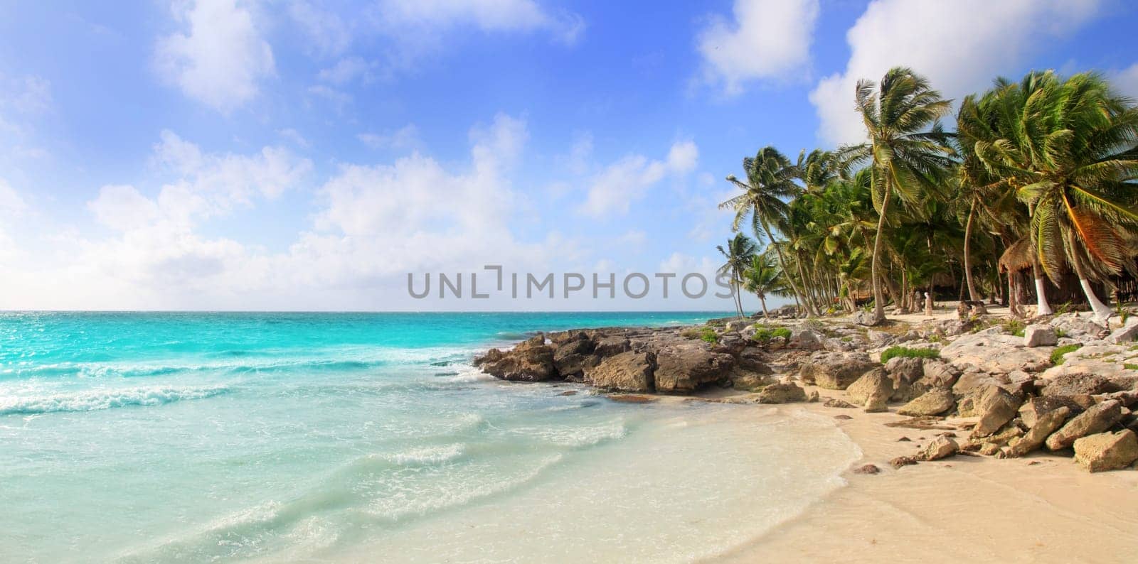 Caribbean Tulum Mexico tropical panoramic beach sunny day