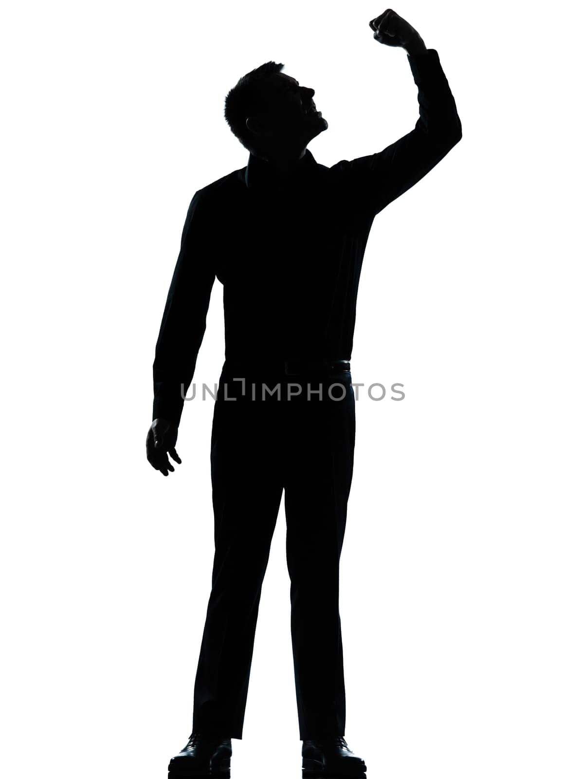 one caucasian business man angry fisting up  silhouette standing Full length in studio isolated on white background