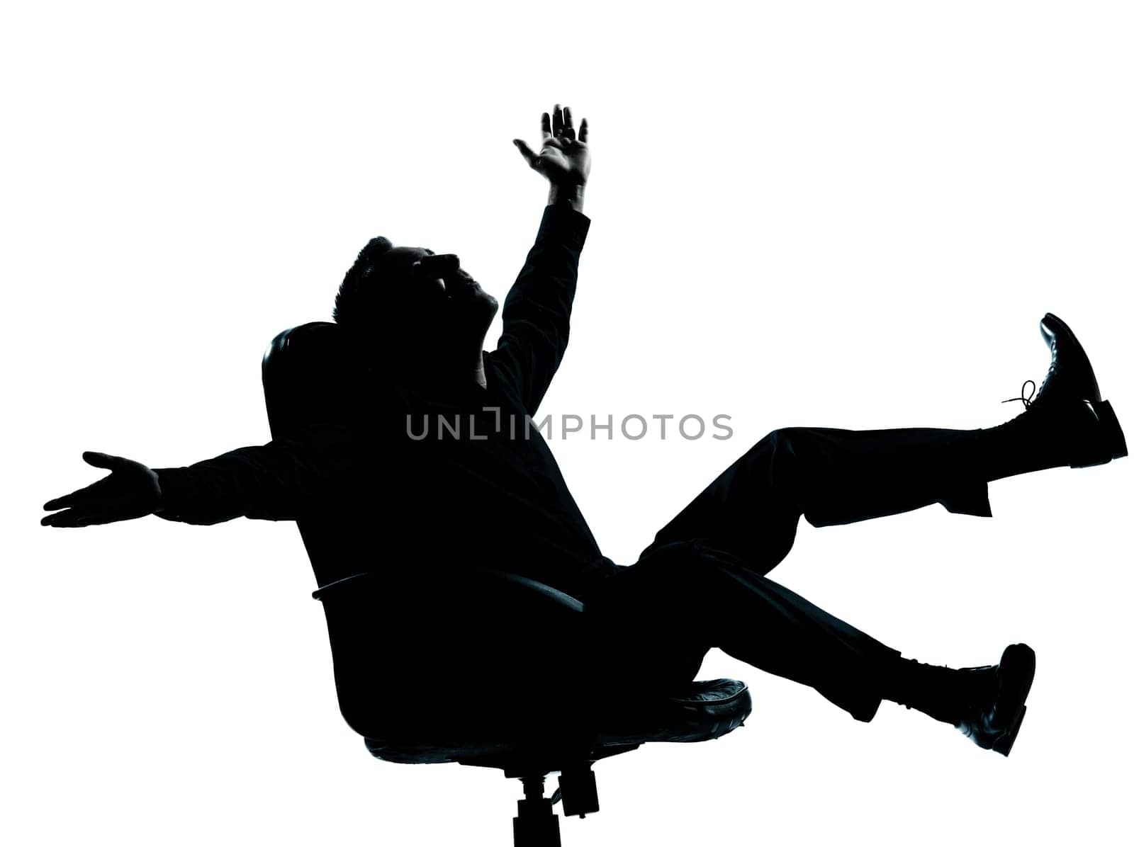 one caucasian business man happy joy  silhouette Full length in studio isolated on white background