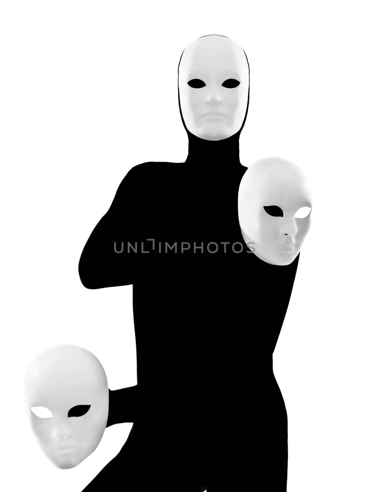 performer man mime with mask on studio isolated on white background