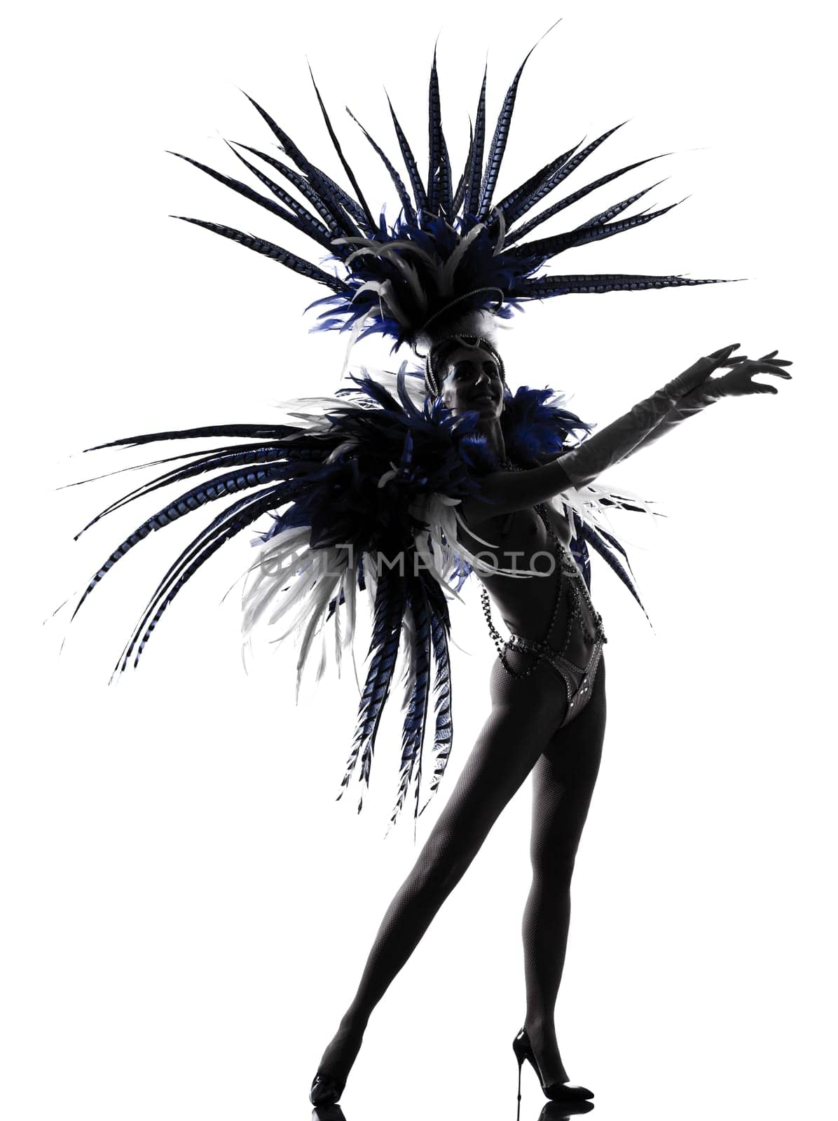 woman showgirl dancer revue dancing in studio isolated on white background