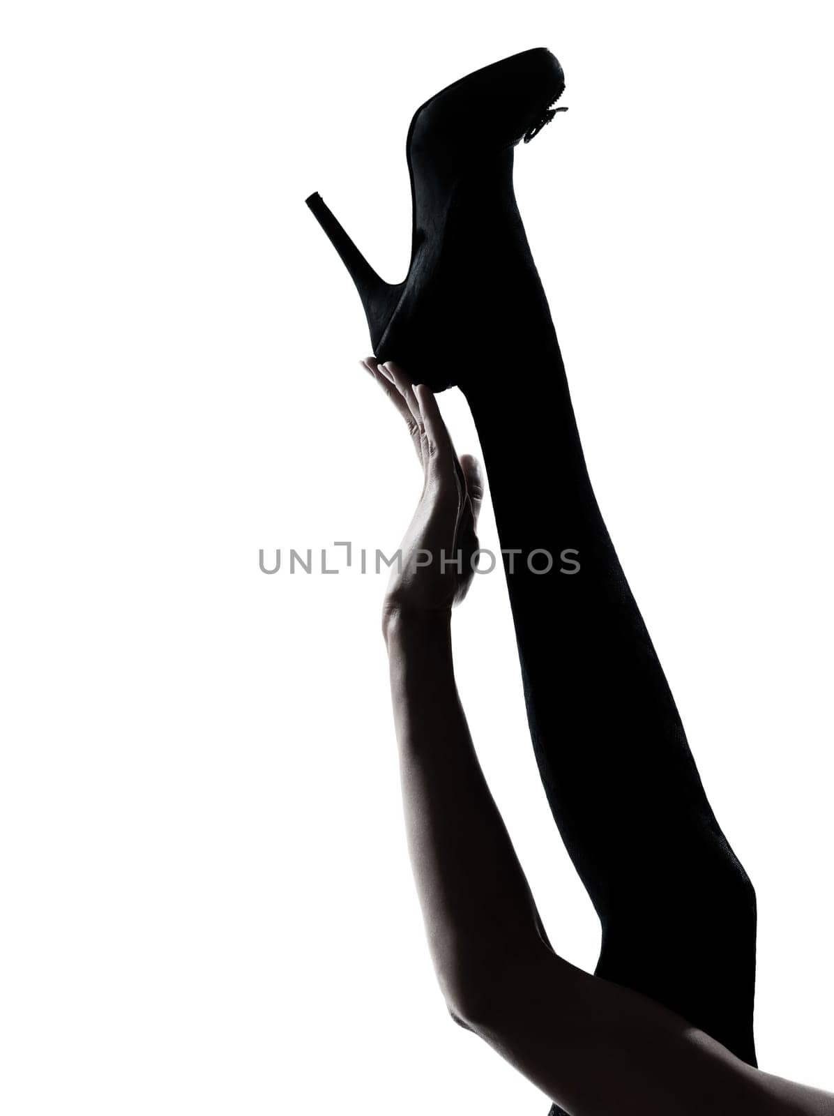 one woman legs silhouette on studio isolated white background