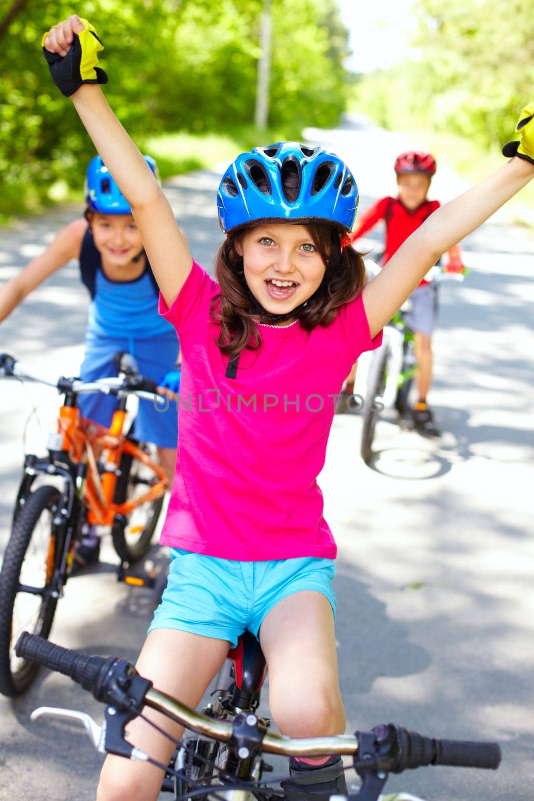A little cyclist enjoying her victory